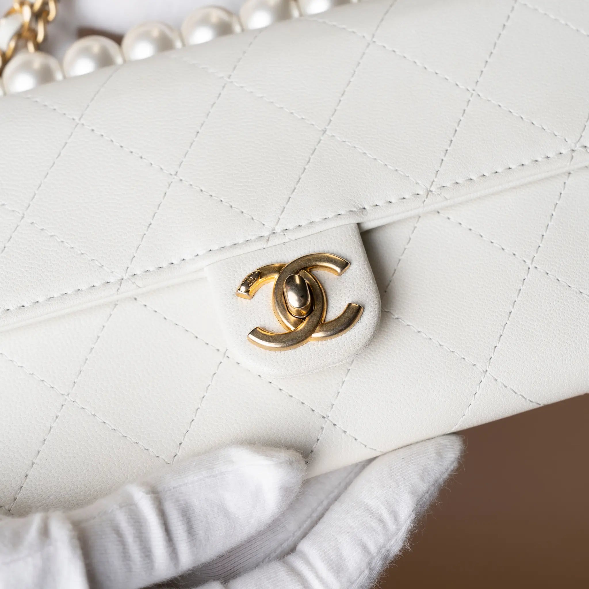 Chanel CC Quilted Goatskin Chic Pearls Wallet on Chain — Back View