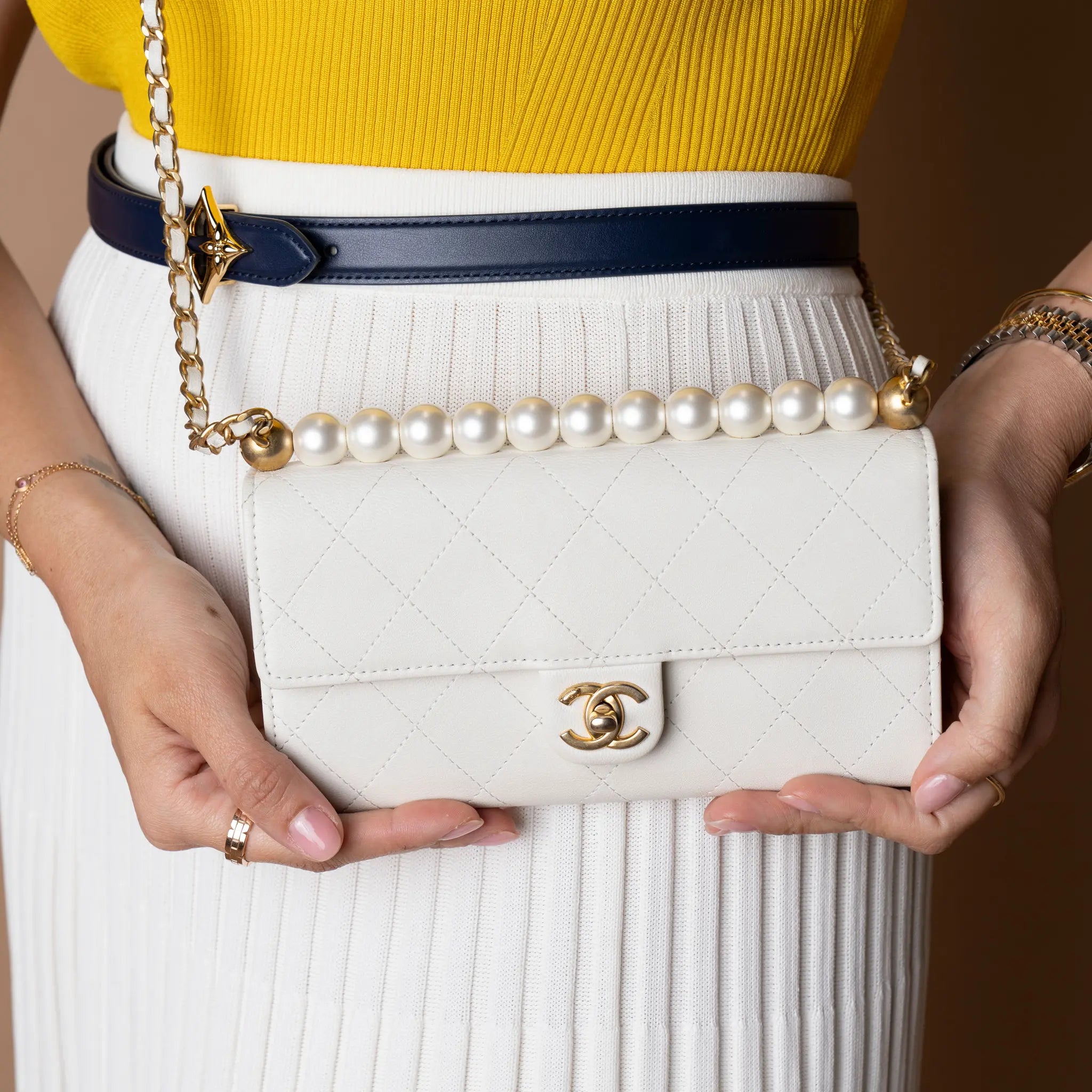 Chanel CC Quilted Goatskin Chic Pearls Wallet on Chain — Side Profile