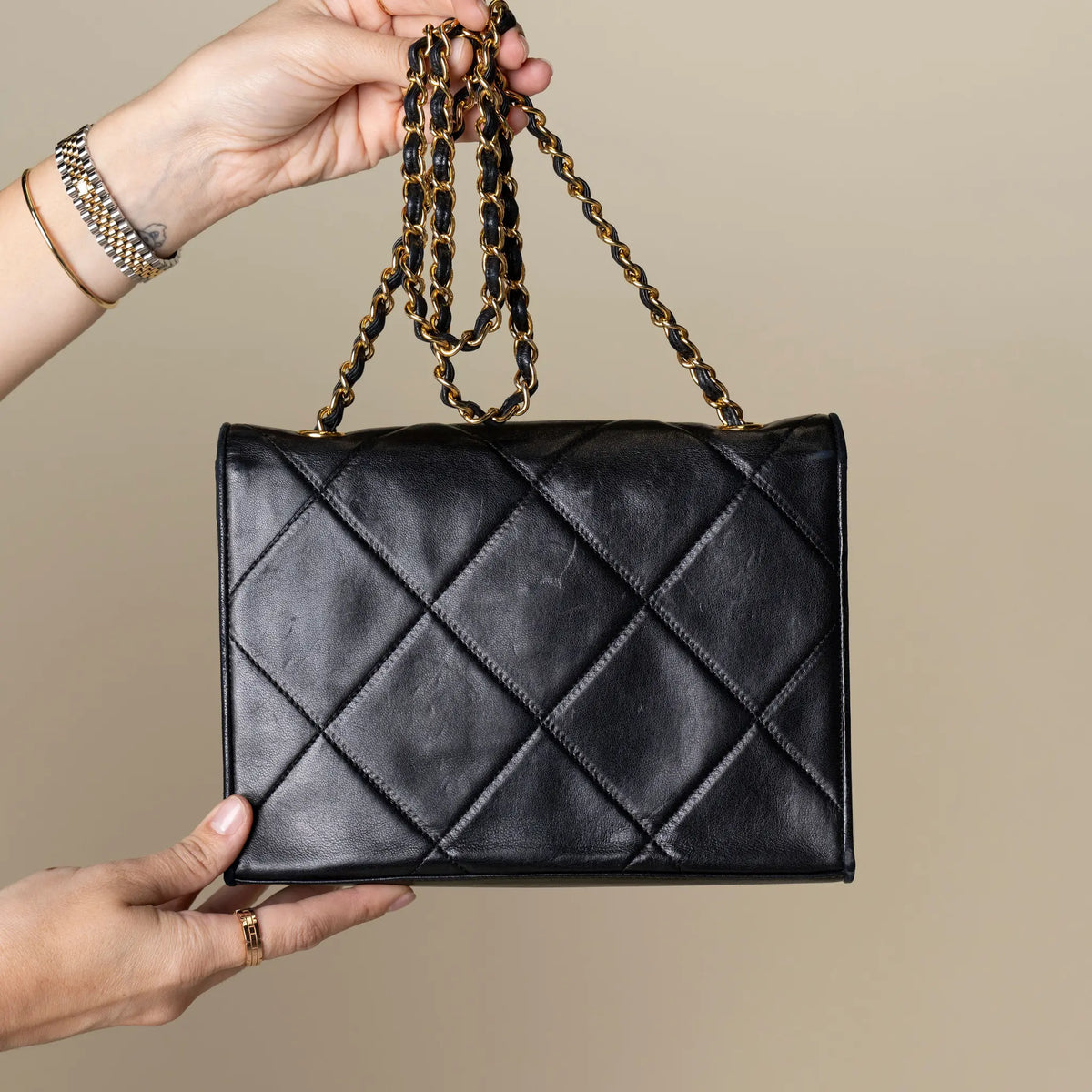 Chanel CC Quilted Lambskin Chain Flap — Side Profile