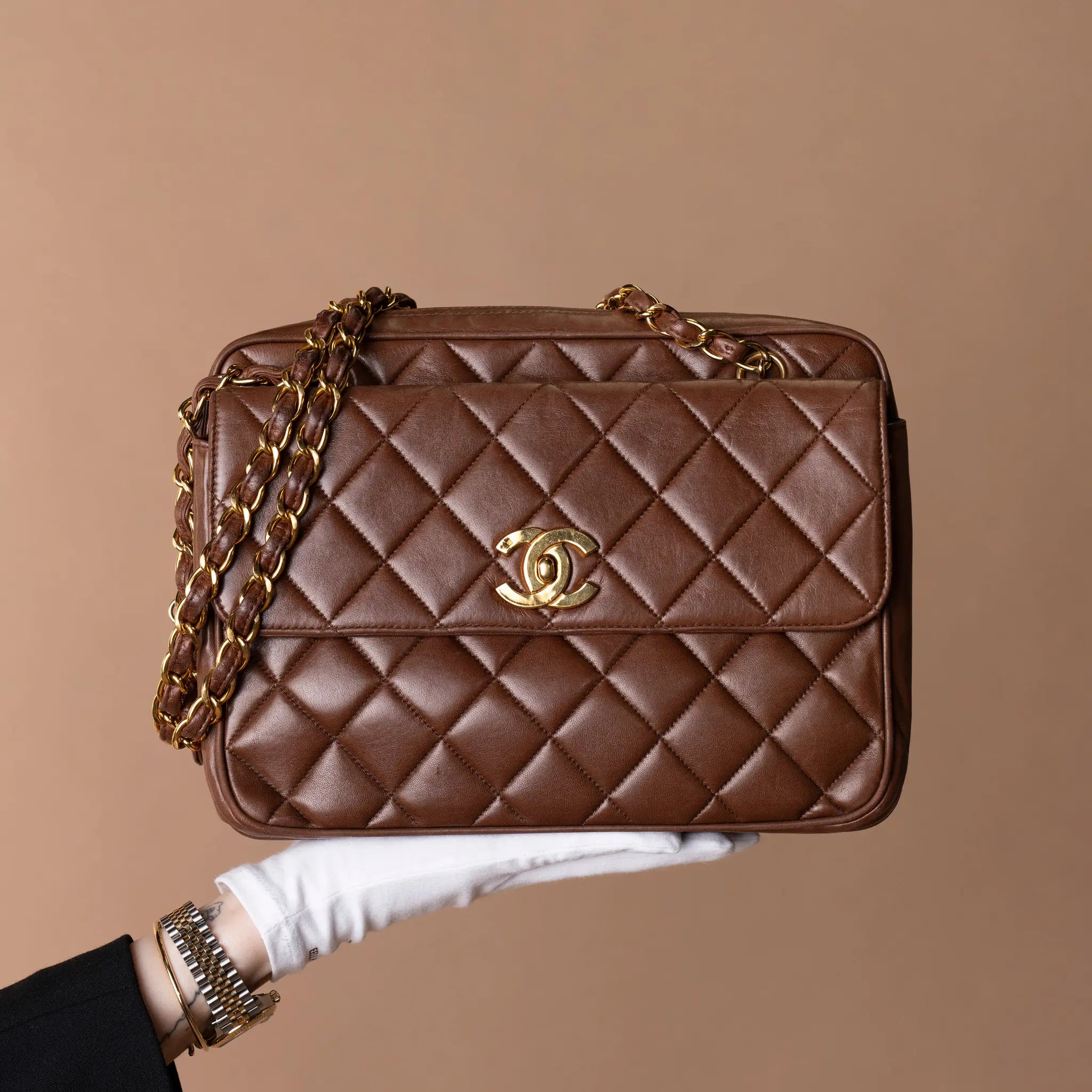 Chanel CC Quilted Lambskin Front Pocket Shoulder Bag — Back View