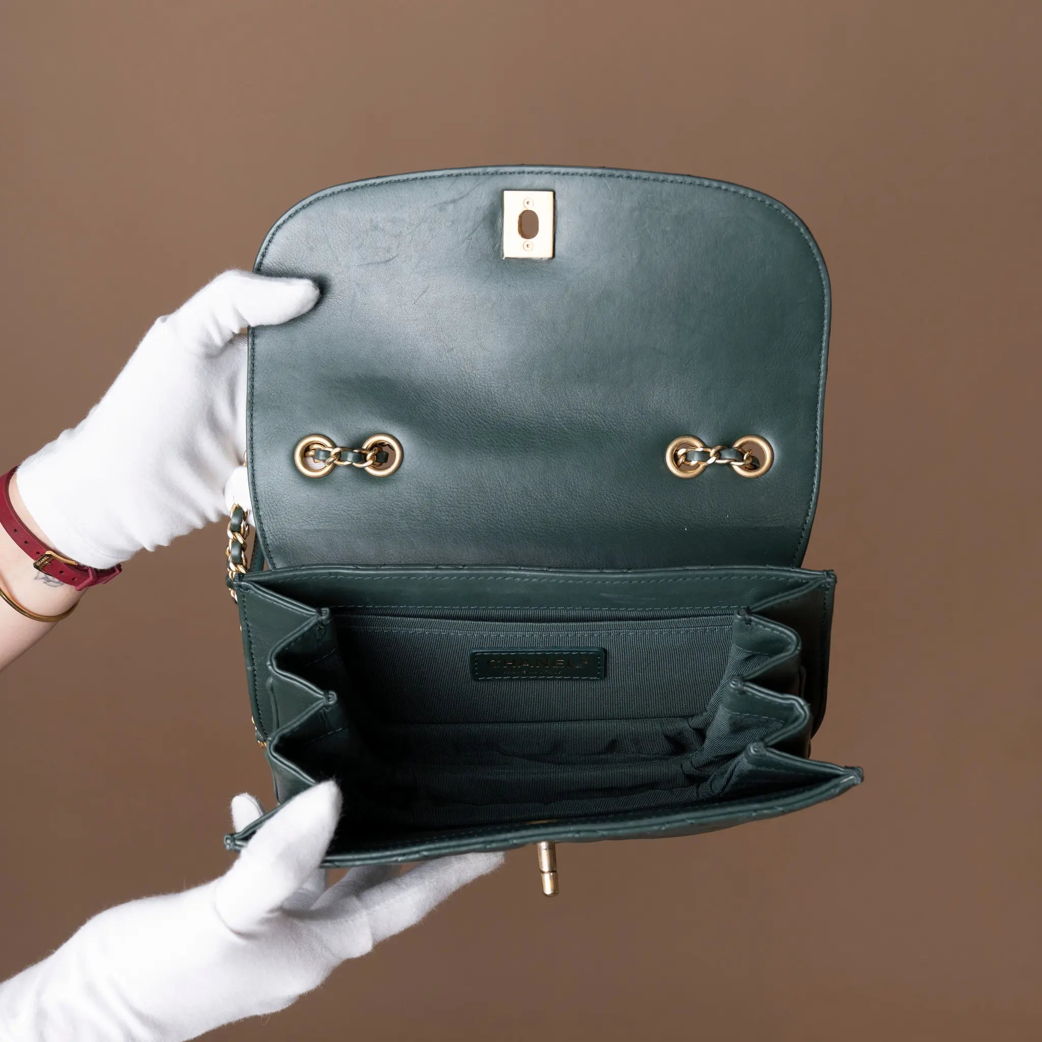 Chanel CC Quilted Lambskin Half Moon Flap — Close-up Detail