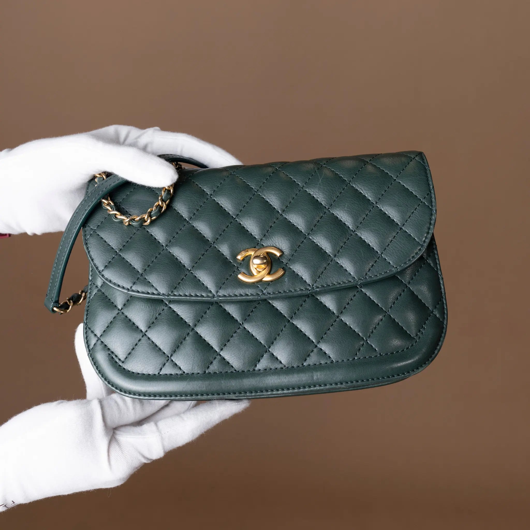 Chanel CC Quilted Lambskin Half Moon Flap — Detail View