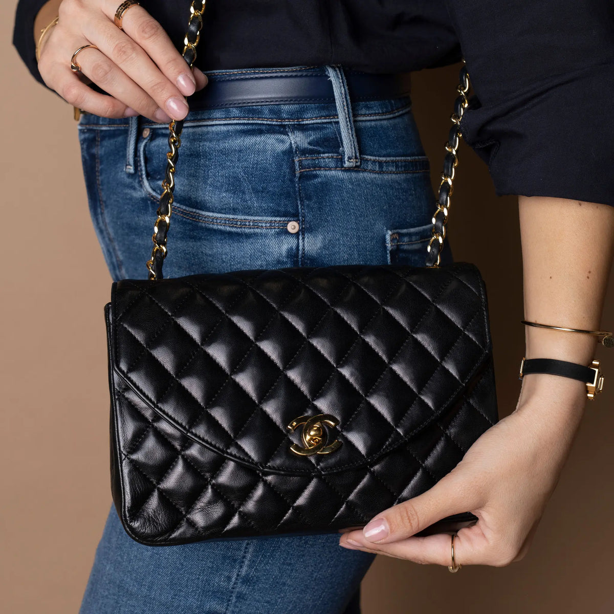 Chanel CC Quilted Lambskin Round Flap — Front View