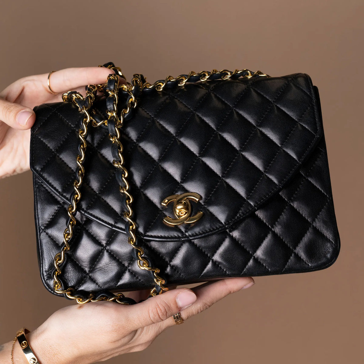 Chanel CC Quilted Lambskin Round Flap — Side Profile