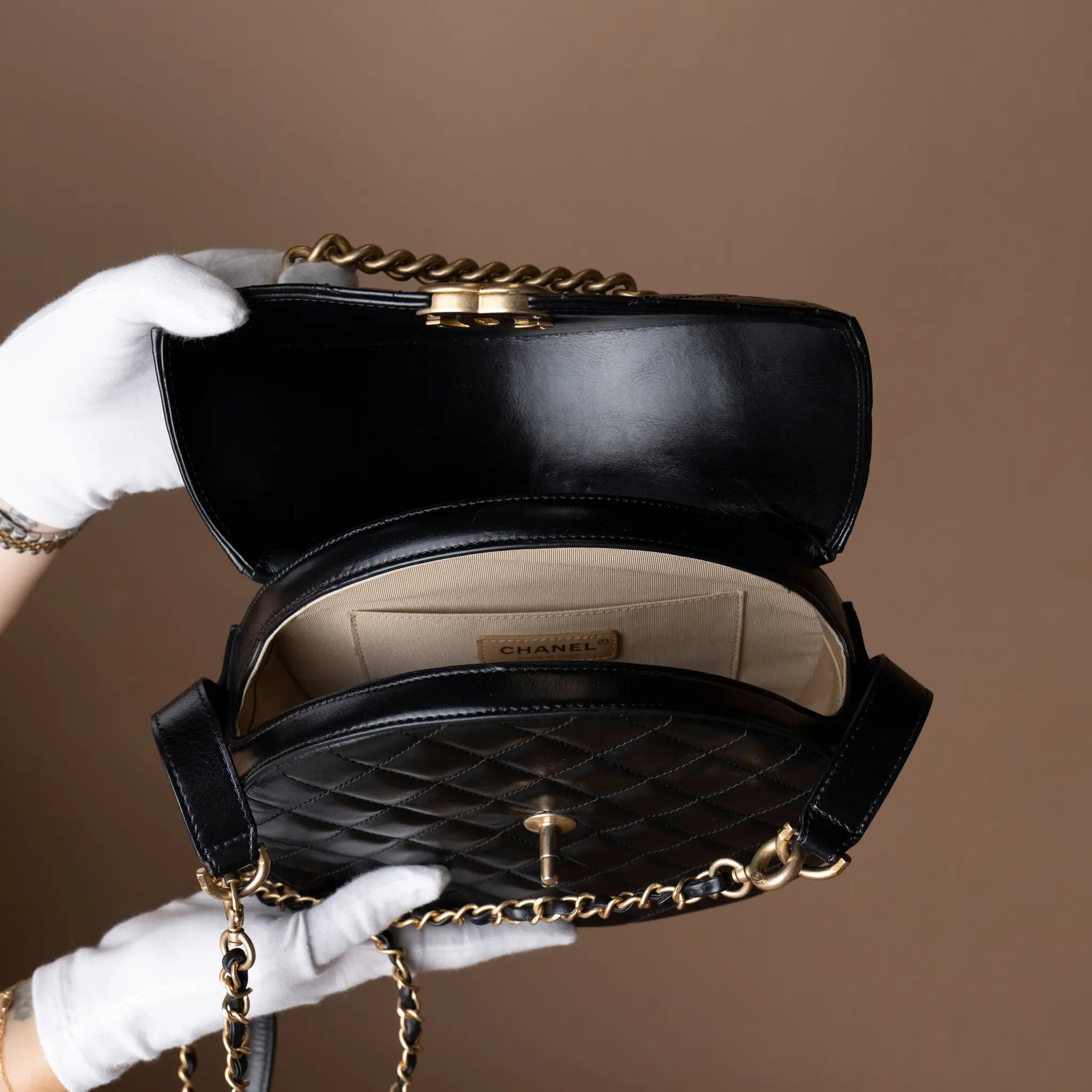 Chanel CC Quilted Lambskin Round Flap — Interior Detail