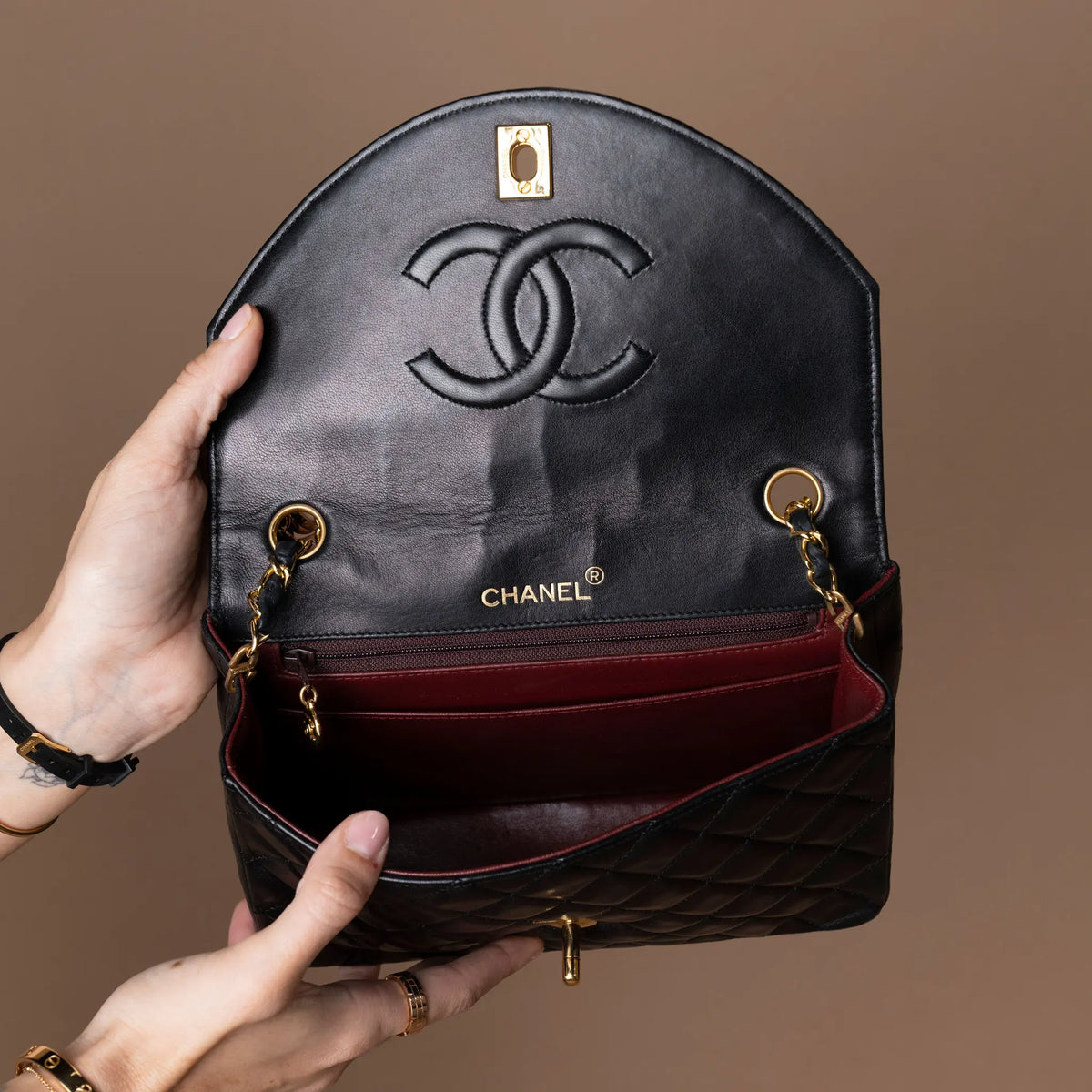 Chanel CC Quilted Lambskin Round Flap — Interior Detail