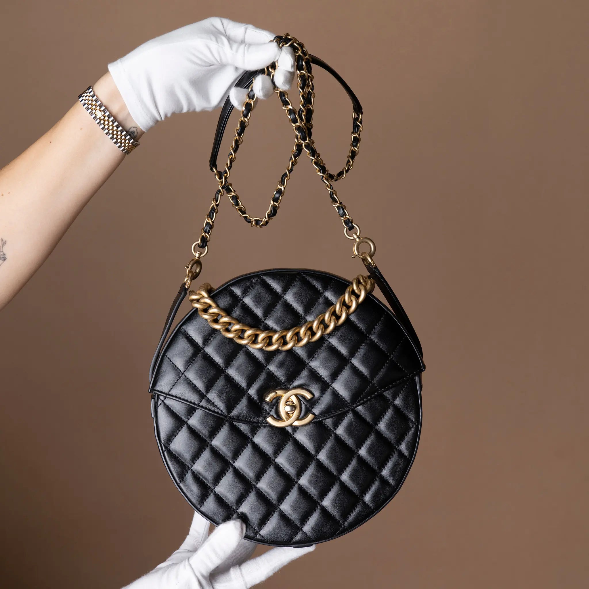 Chanel CC Quilted Lambskin Round Flap — Detail View