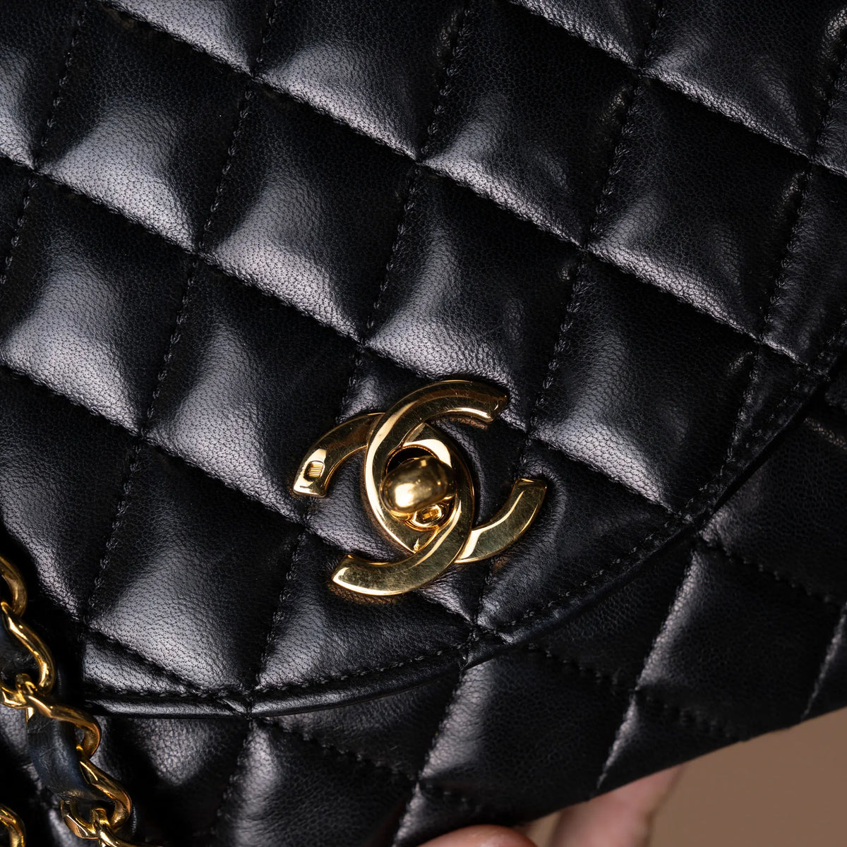 Chanel CC Quilted Lambskin Round Flap — Detail View