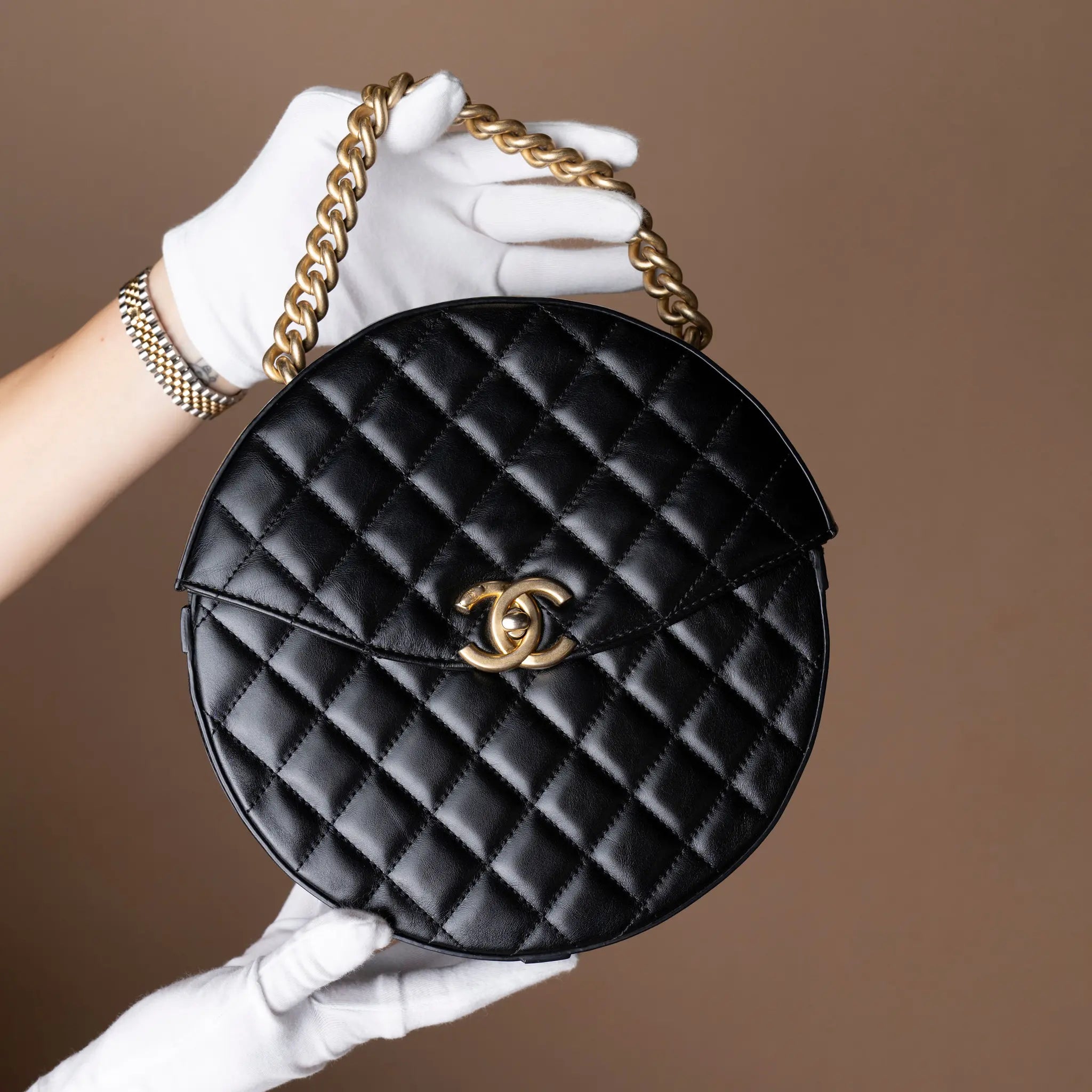 Chanel CC Quilted Lambskin Round Flap — Detail View