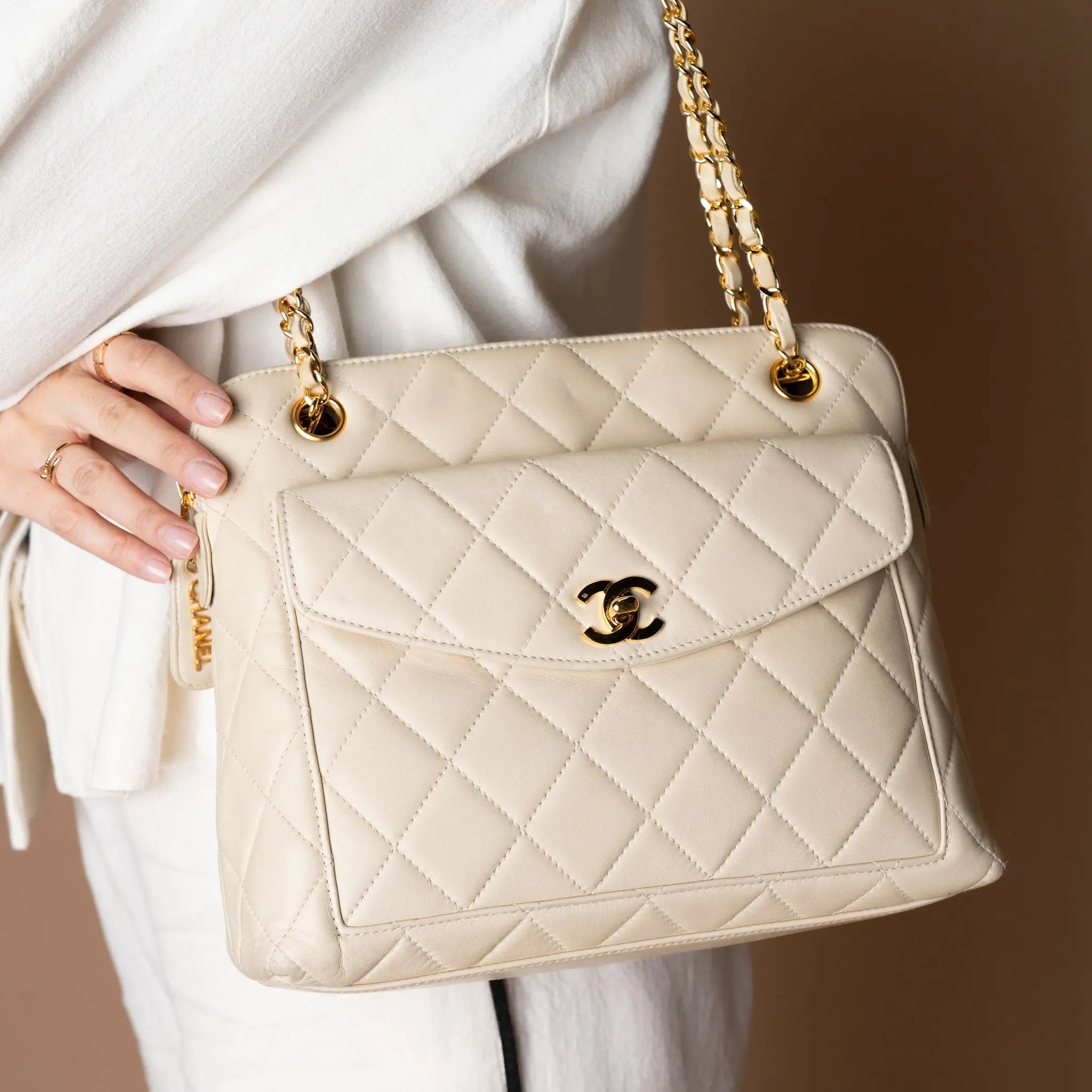 Chanel CC Quilted Lambskin Shoulder Bag — Front View