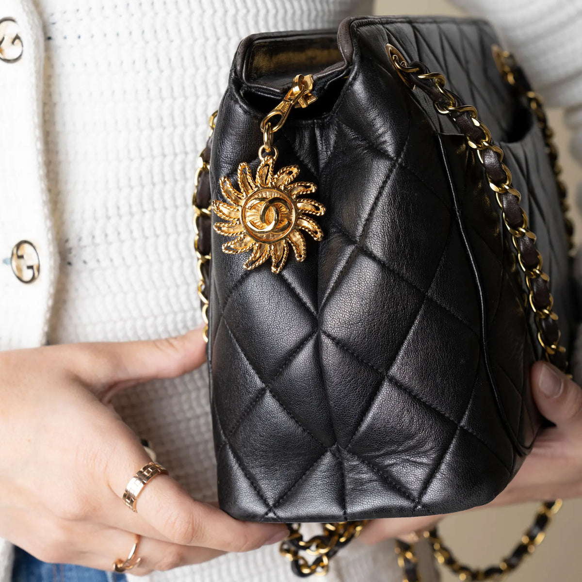 Chanel CC Quilted Lambskin Shoulder Bag — Side Profile