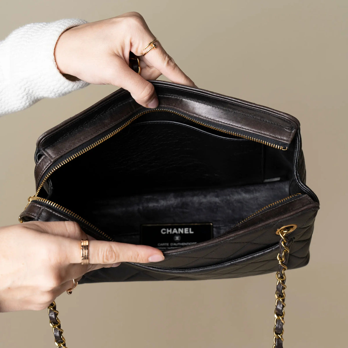 Chanel CC Quilted Lambskin Shoulder Bag — Detail View