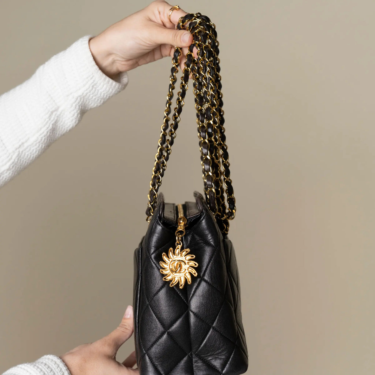 Chanel CC Quilted Lambskin Shoulder Bag — Detail View