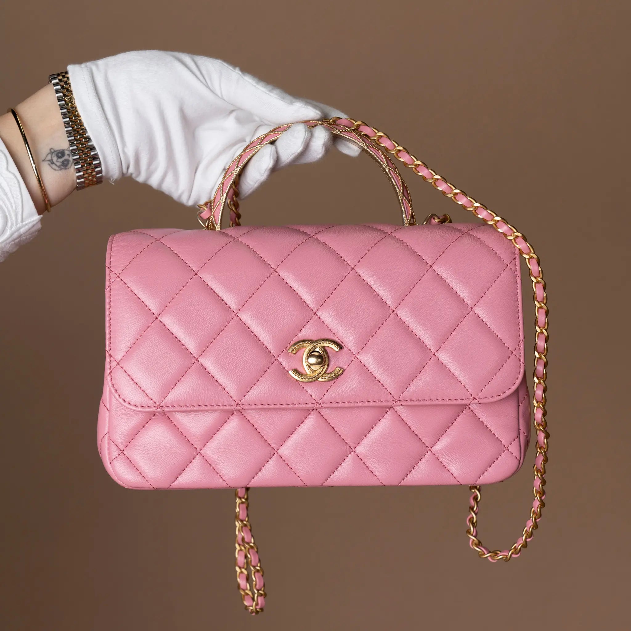 Chanel CC Quilted Lambskin Top Handle Flap — Front View