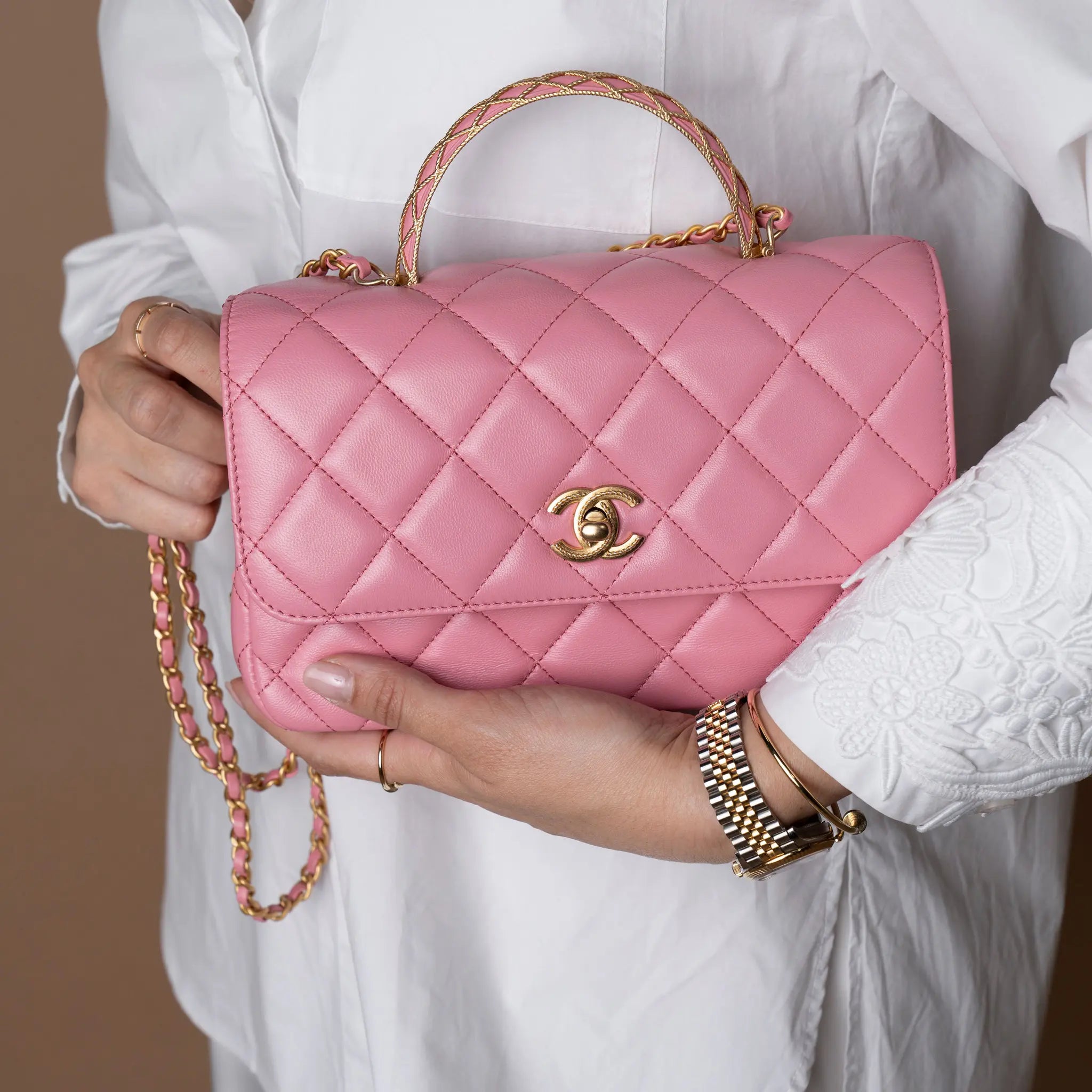 Chanel CC Quilted Lambskin Top Handle Flap — Back View