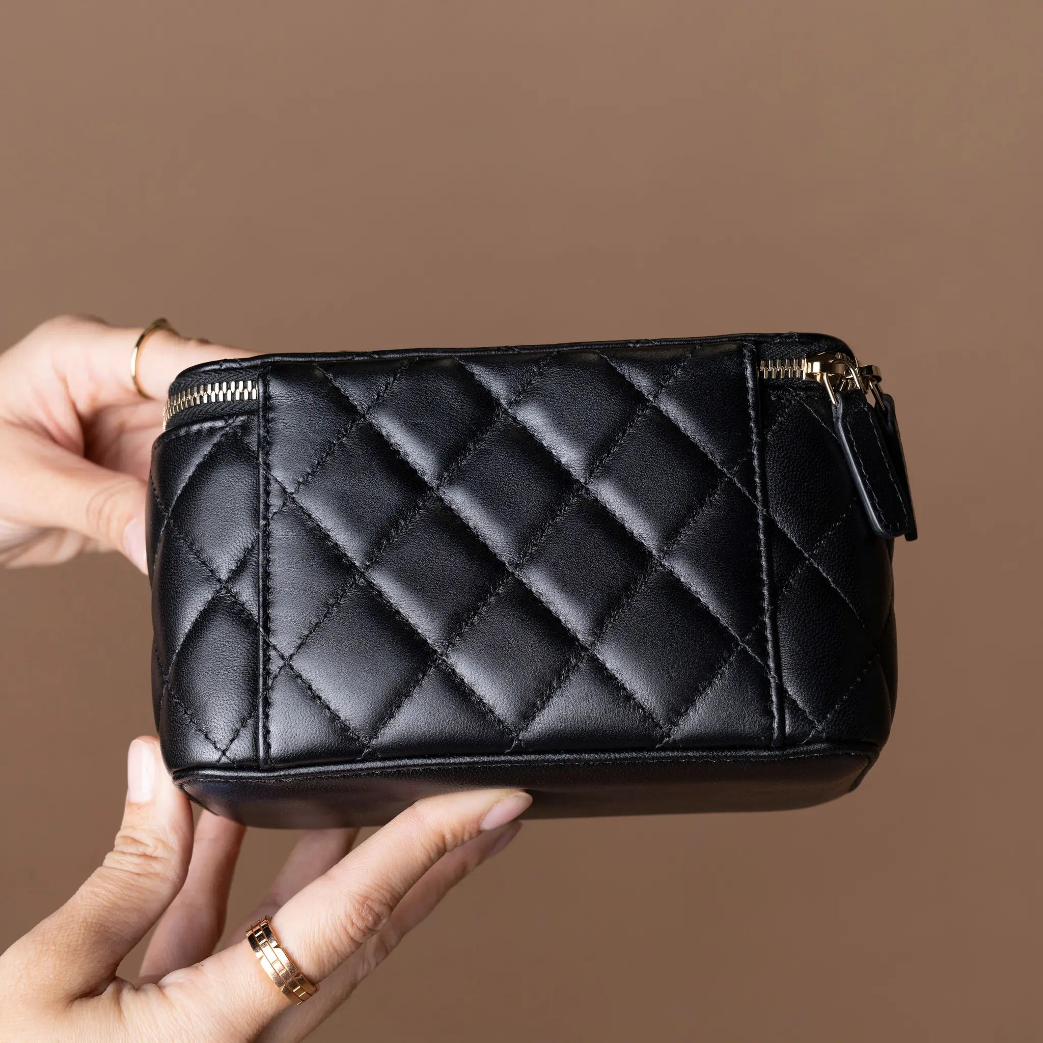 Chanel CC Quilted Lambskin Vanity Case with Chain — Side Profile
