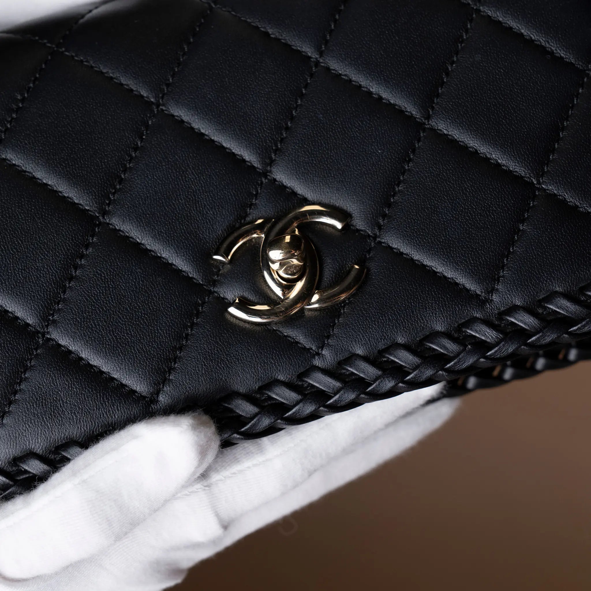 Chanel CC Quilted Lambskin Whipstitch Full Flap — Front View