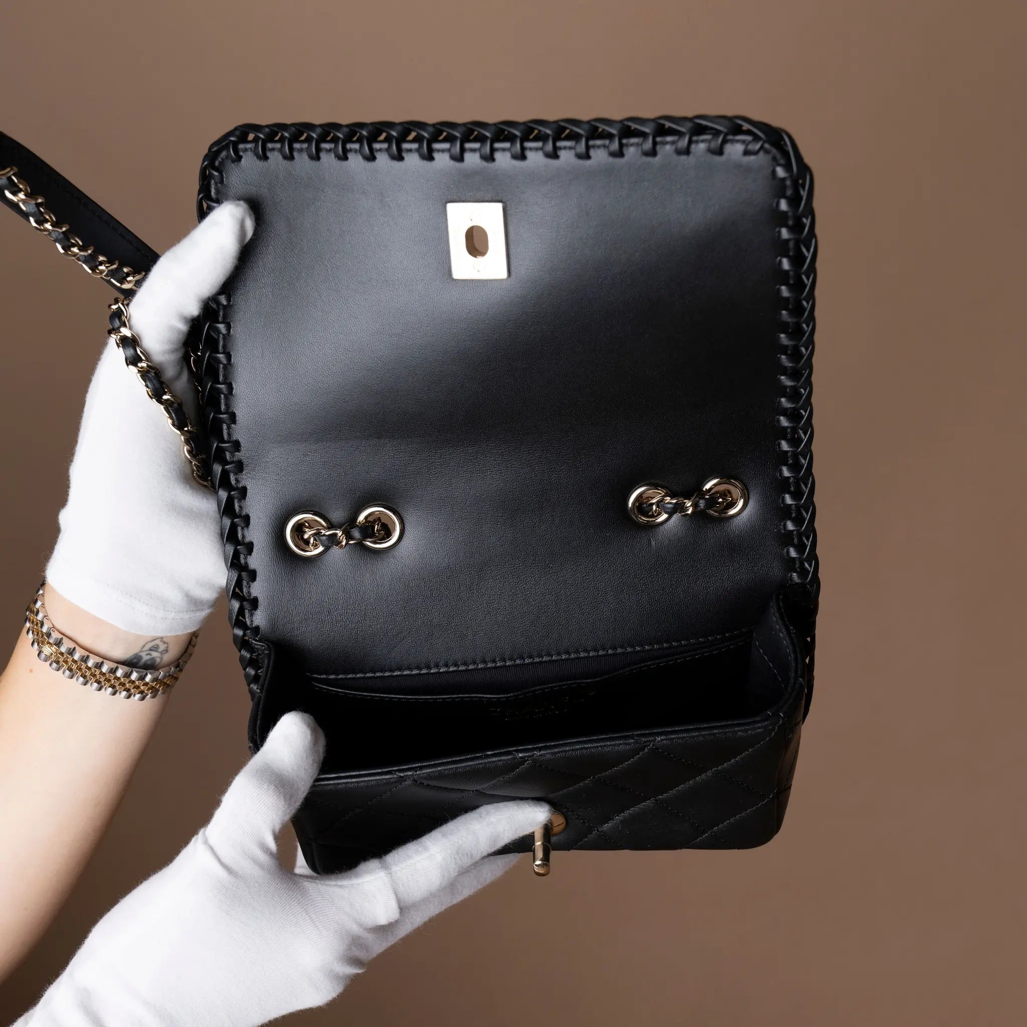 Chanel CC Quilted Lambskin Whipstitch Full Flap — Back View