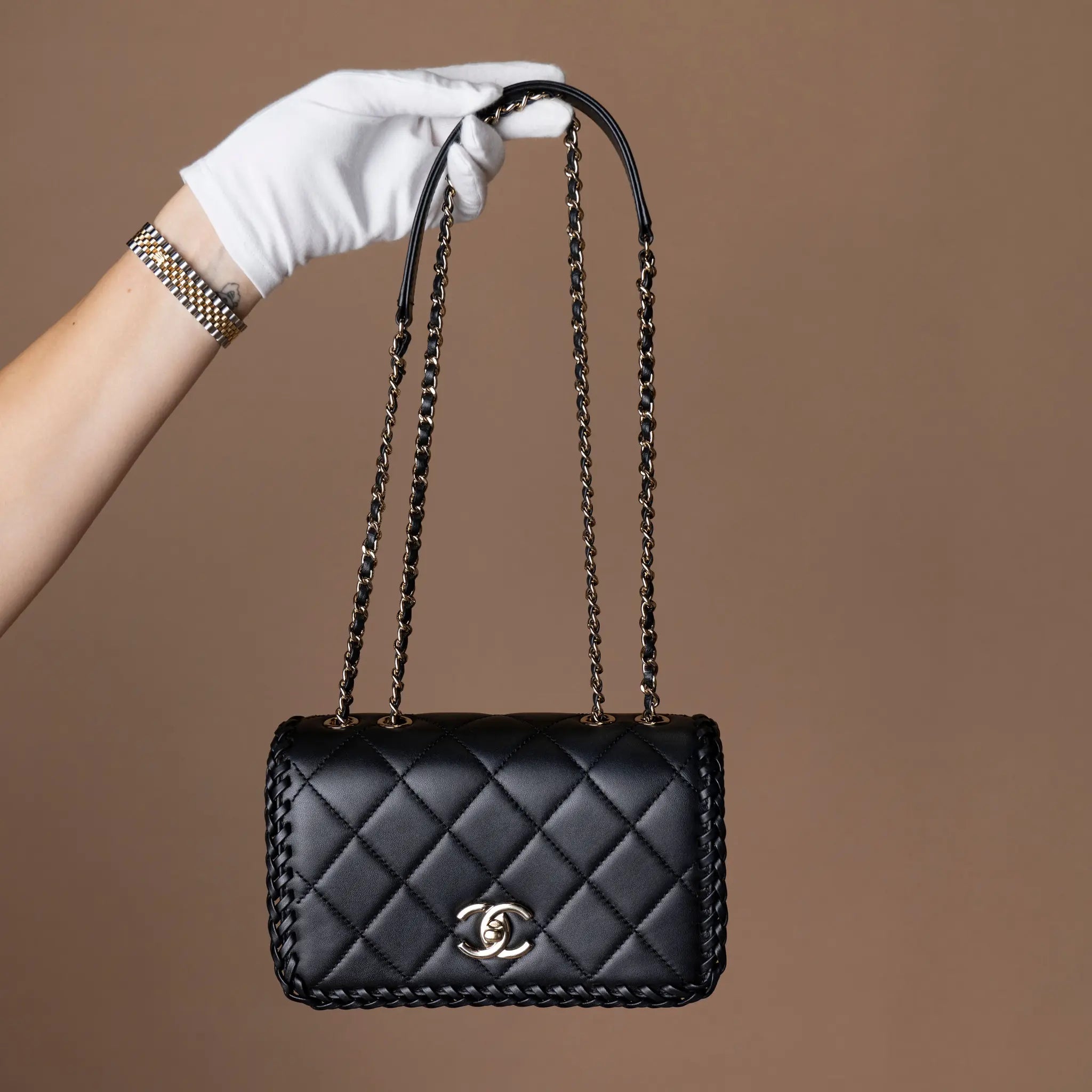 Chanel CC Quilted Lambskin Whipstitch Full Flap — Side Profile