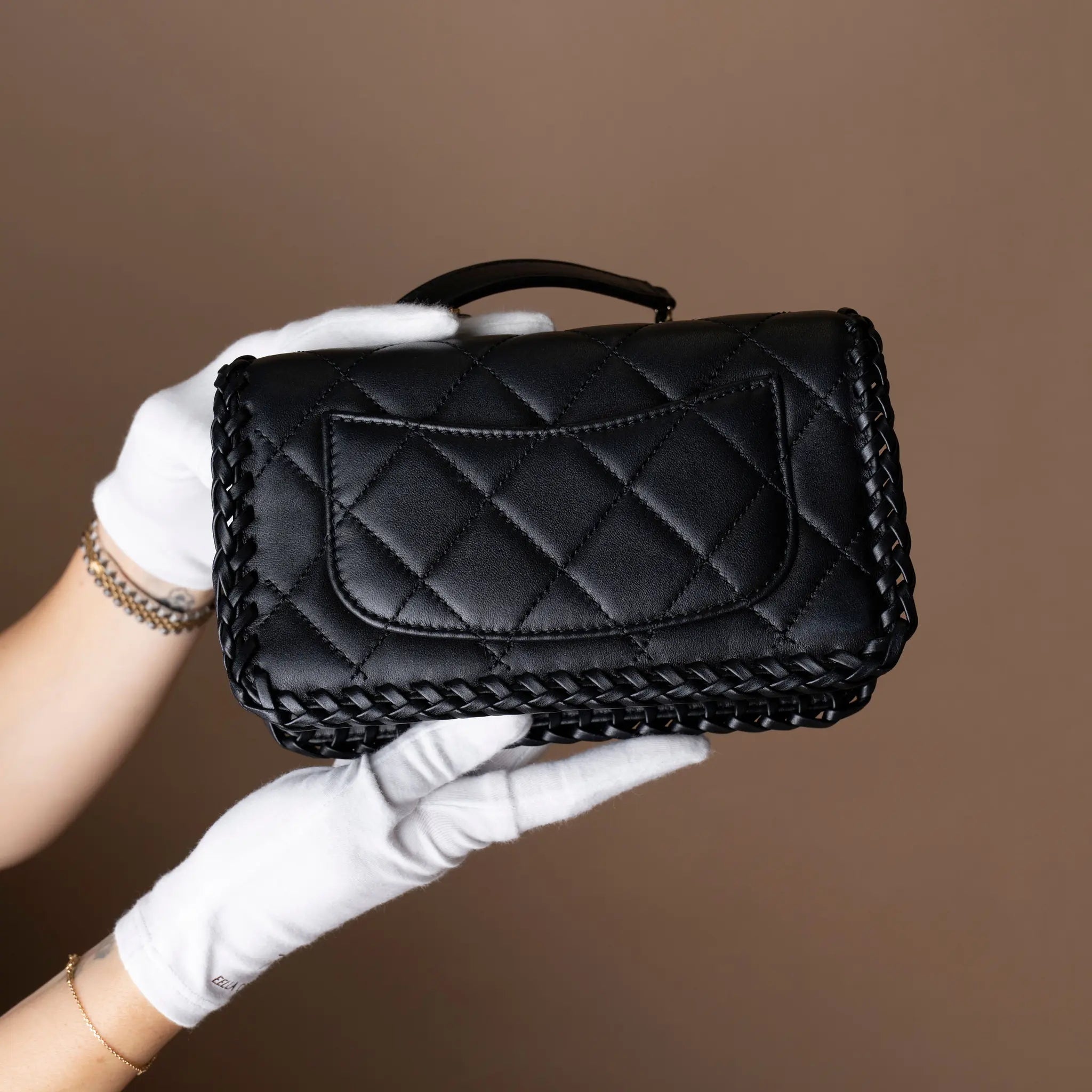Chanel CC Quilted Lambskin Whipstitch Full Flap — Detail View