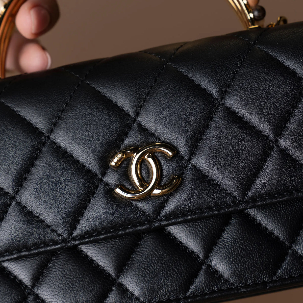 Chanel CC Quilted Lambskin Wooden Beads Top Handle Wallet On Chain — Back View