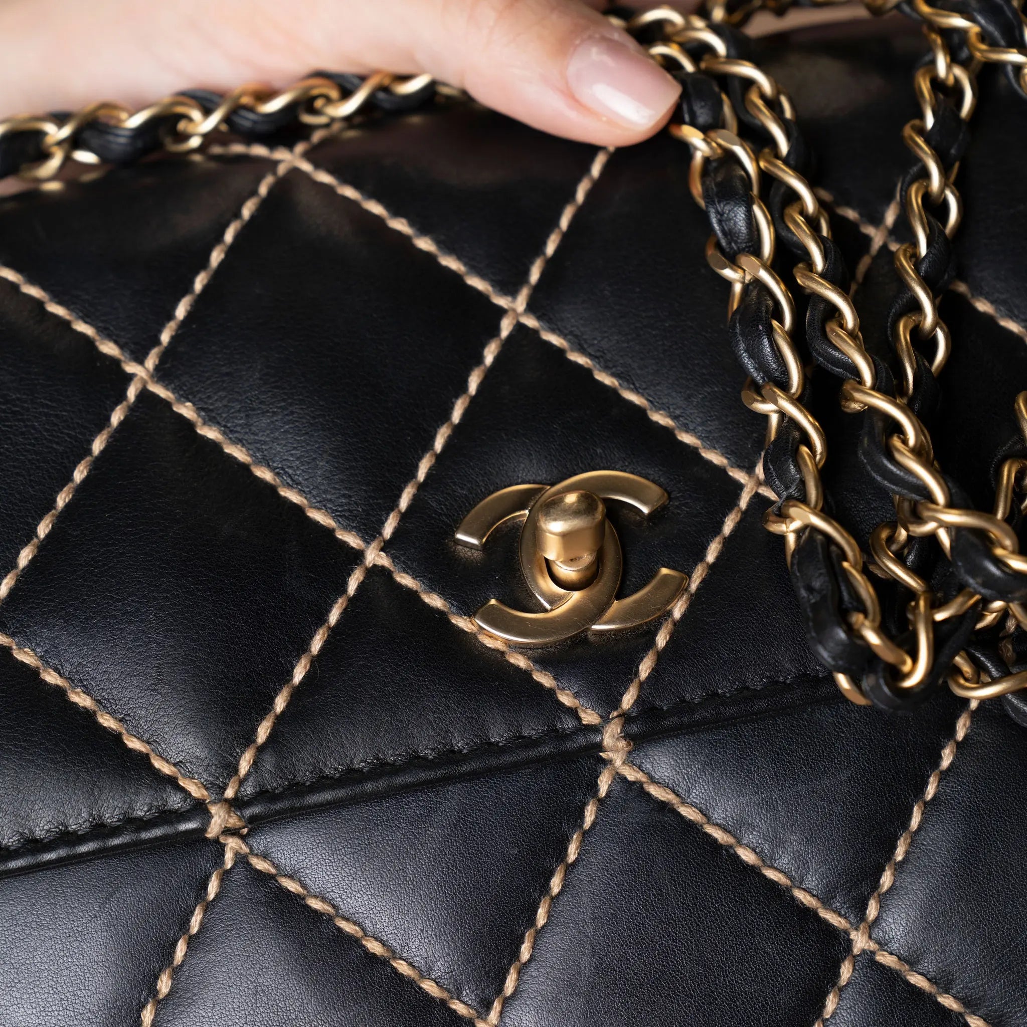 Chanel CC Wild Stitch Lambskin Flap — Side Profile