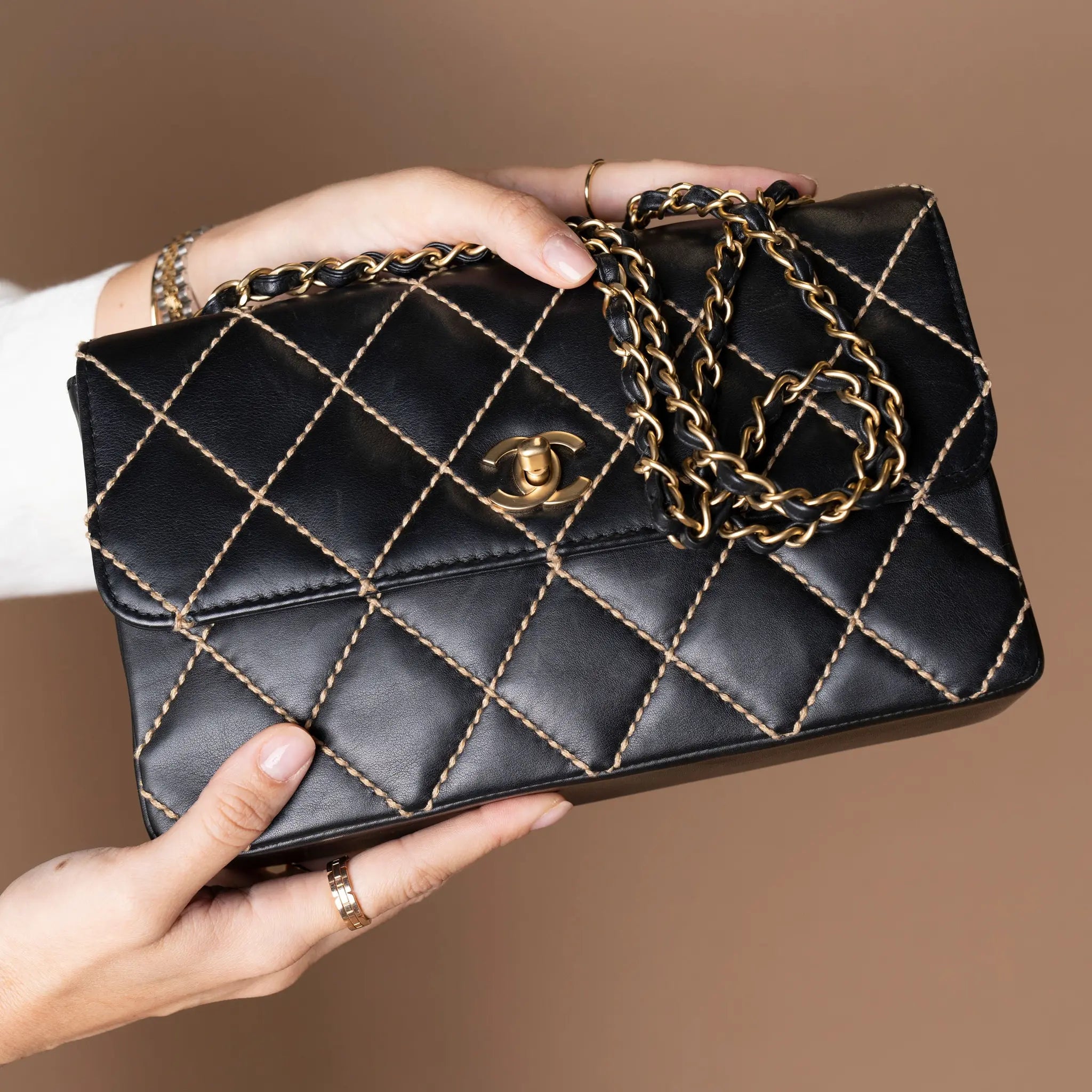 Chanel CC Wild Stitch Lambskin Flap — Detail View