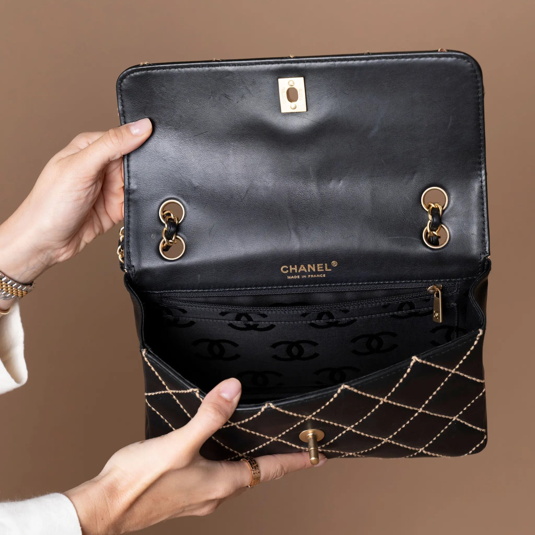 Chanel CC Wild Stitch Lambskin Flap — Detail View