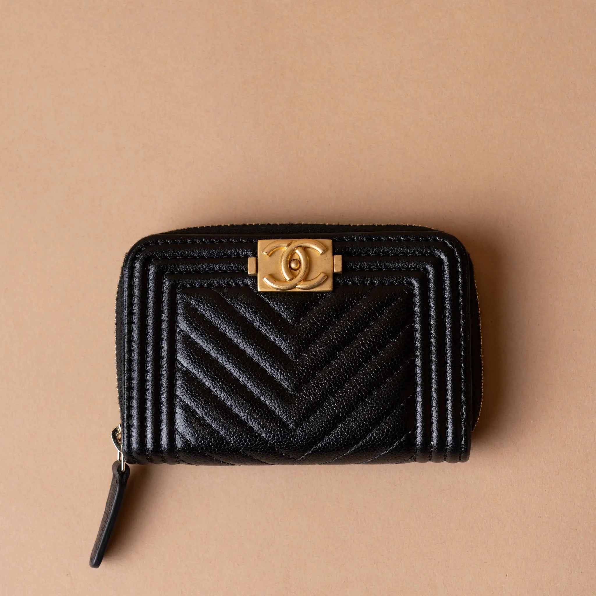 Chanel Chevron Caviar Boy Coin Pouch — Front View