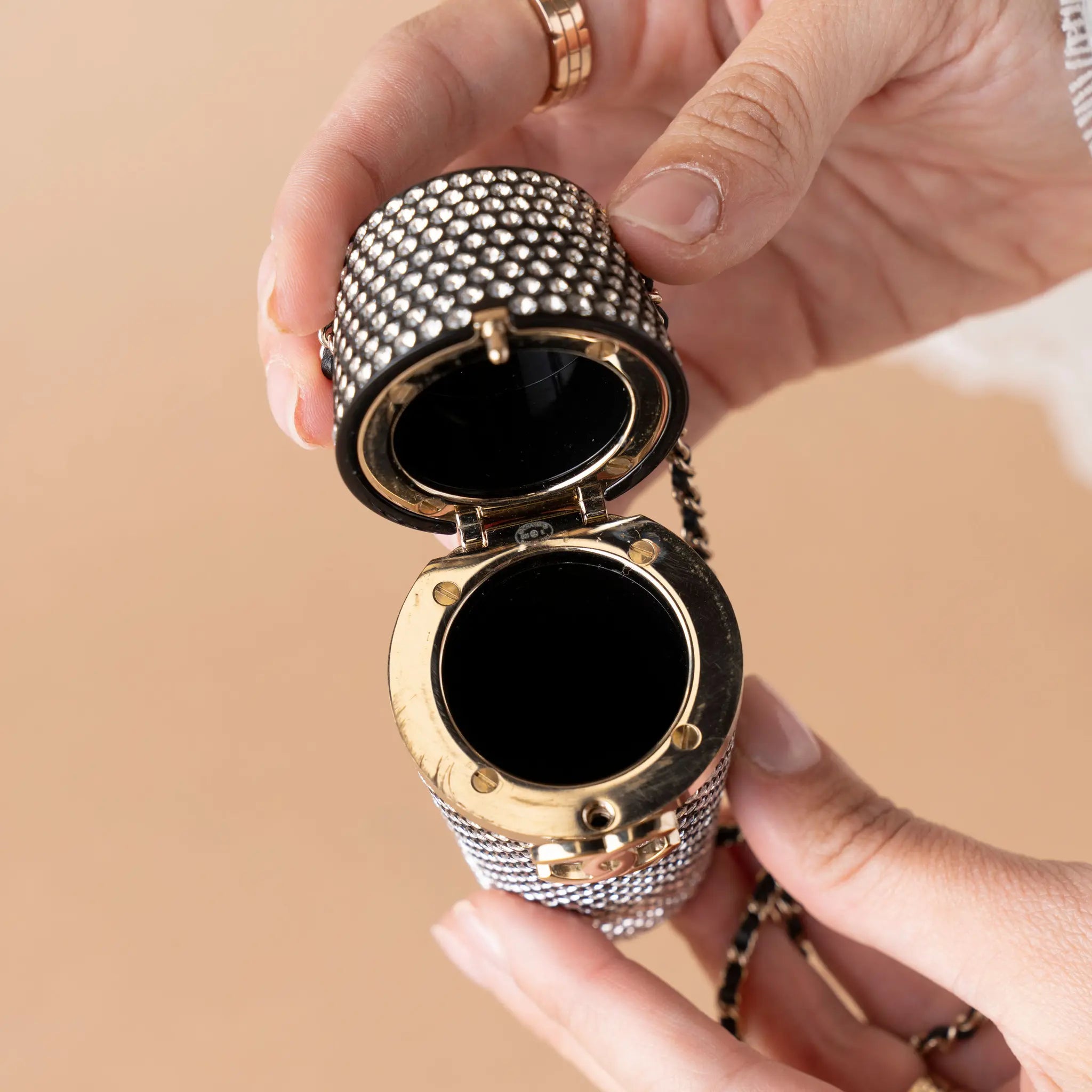 Chanel Crystal Lipstick Case on Chain — Front View