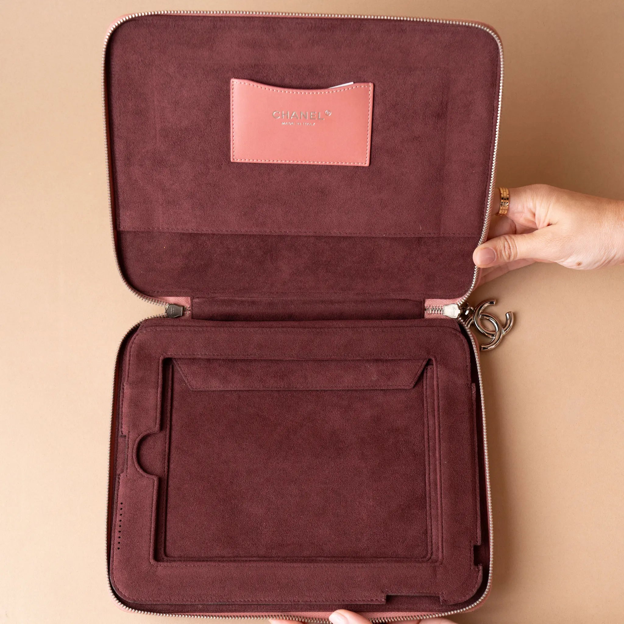 Chanel Embossed Lambskin Lucky Symbols iPad Case — Side Profile