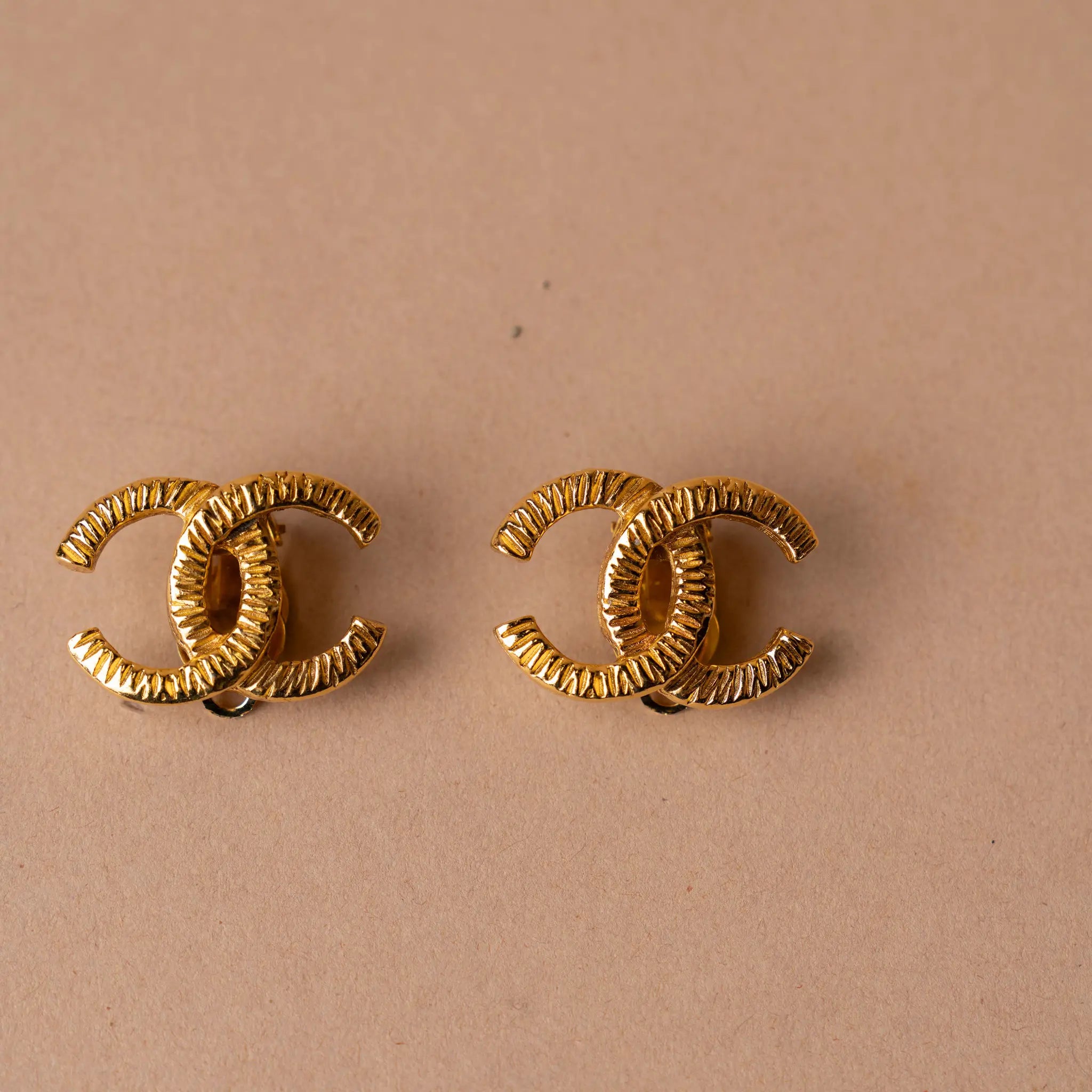 Chanel Gold Plated CC Clip On Earrings — Front View