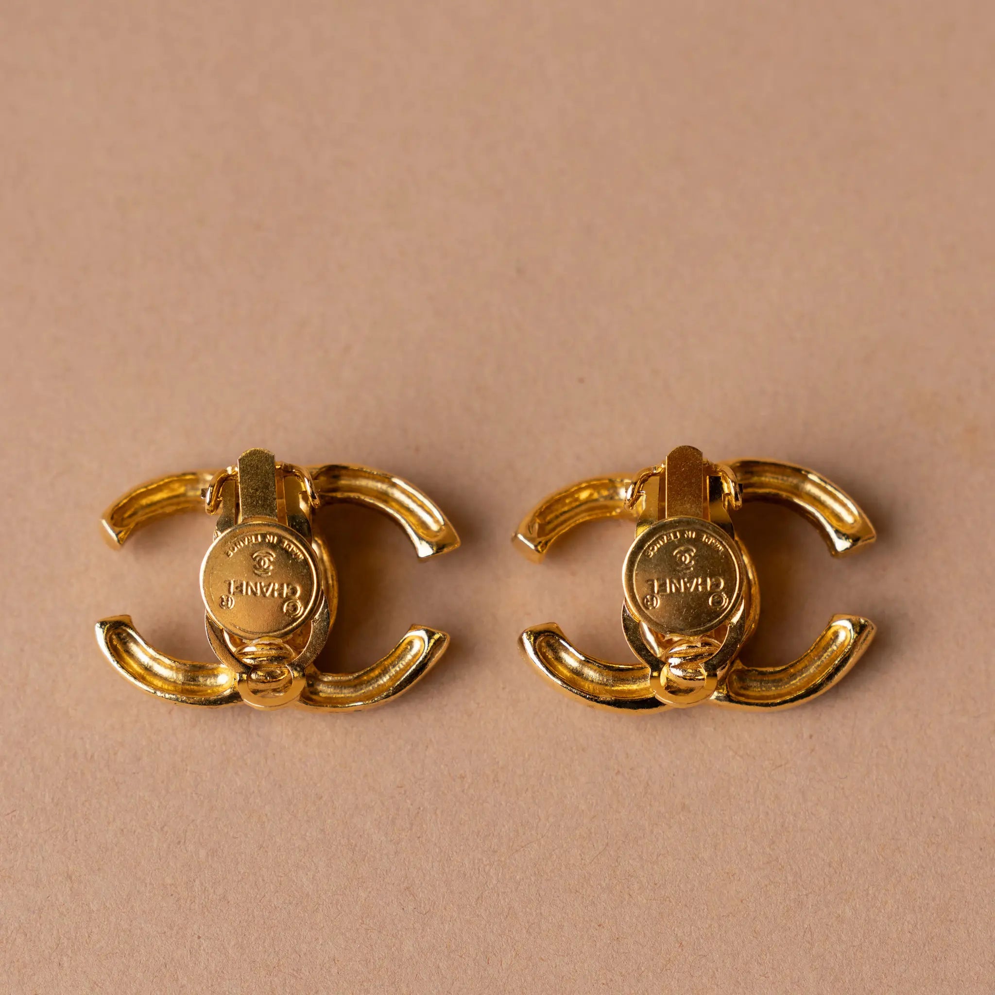 Chanel Gold Plated CC Clip On Earrings — Side Profile