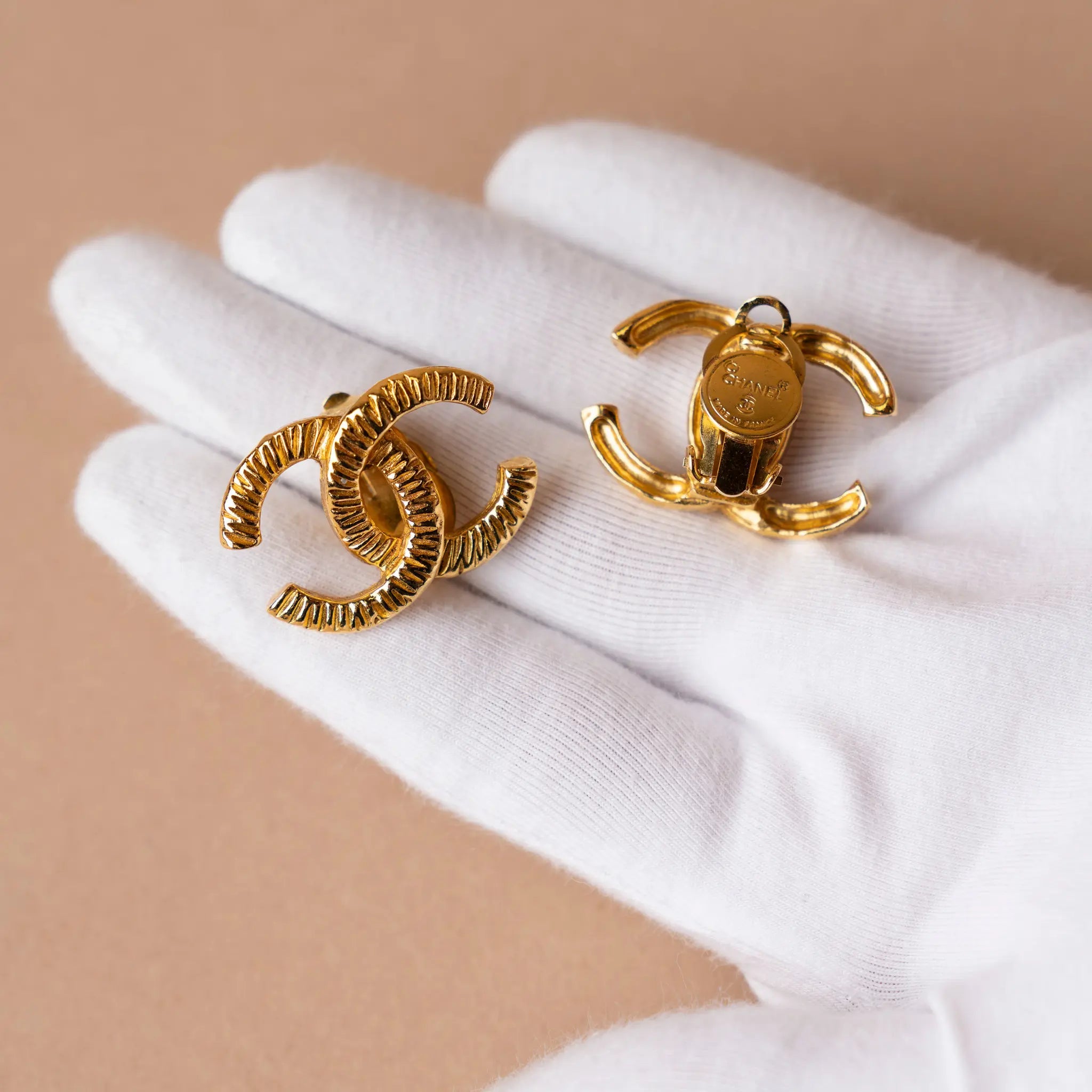 Chanel Gold Plated CC Clip On Earrings — Interior Detail