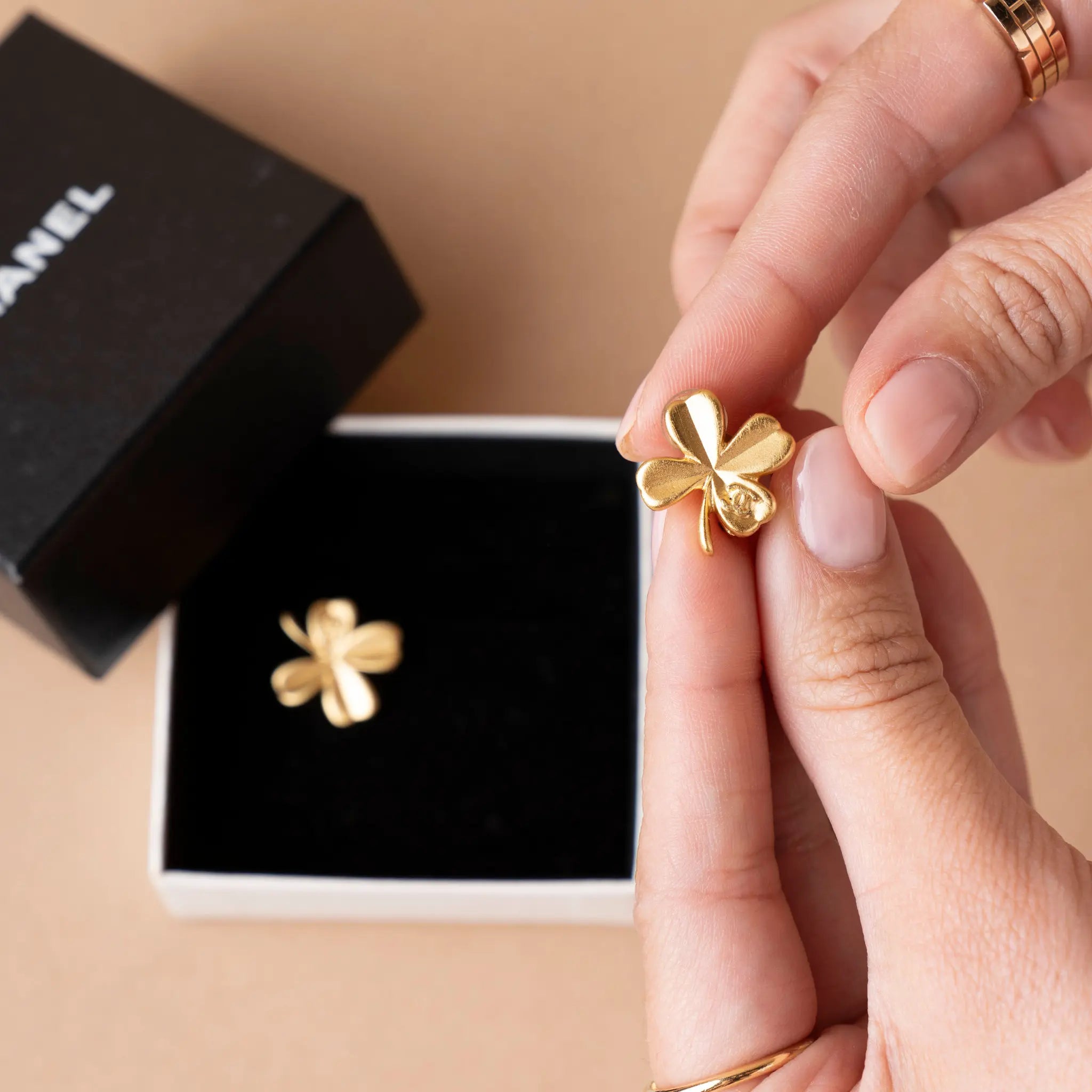 Chanel Gold Plated CC Clover Clip on Earrings — Back View