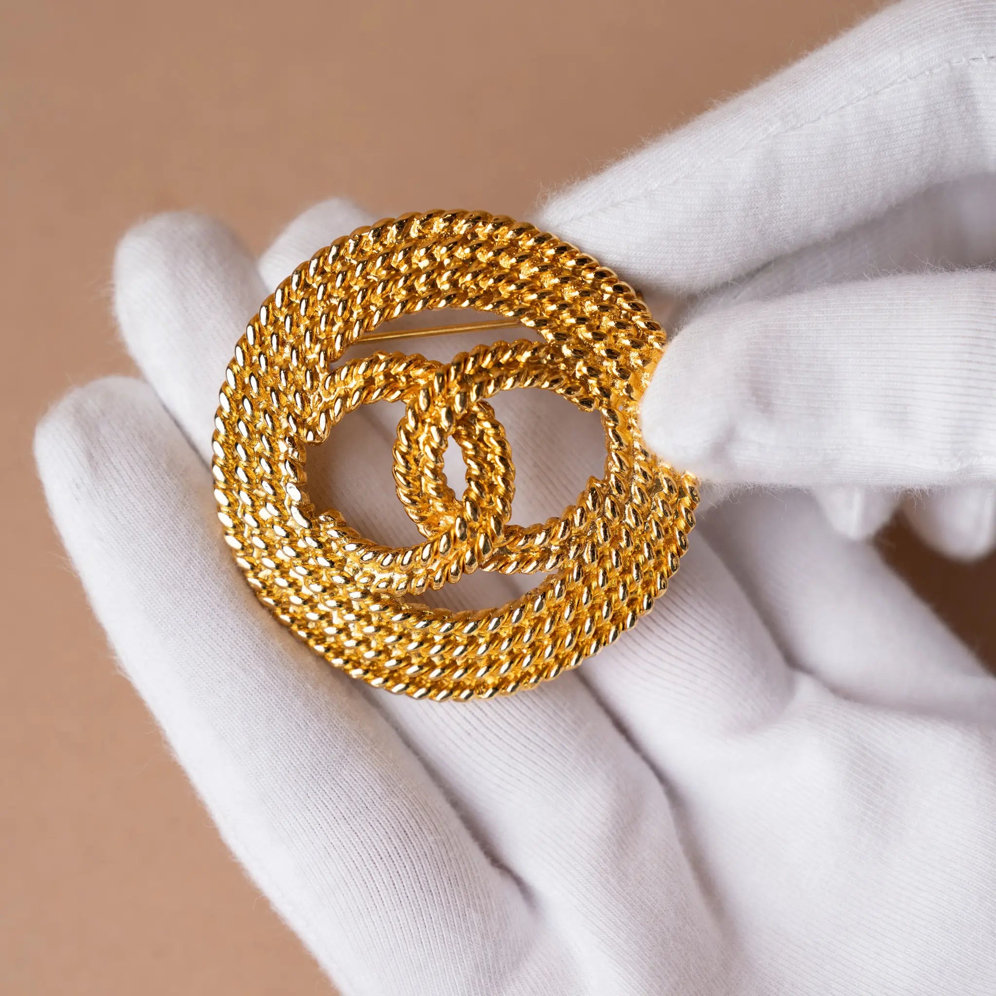 Chanel Gold Plated CC Rope Brooch — Front View