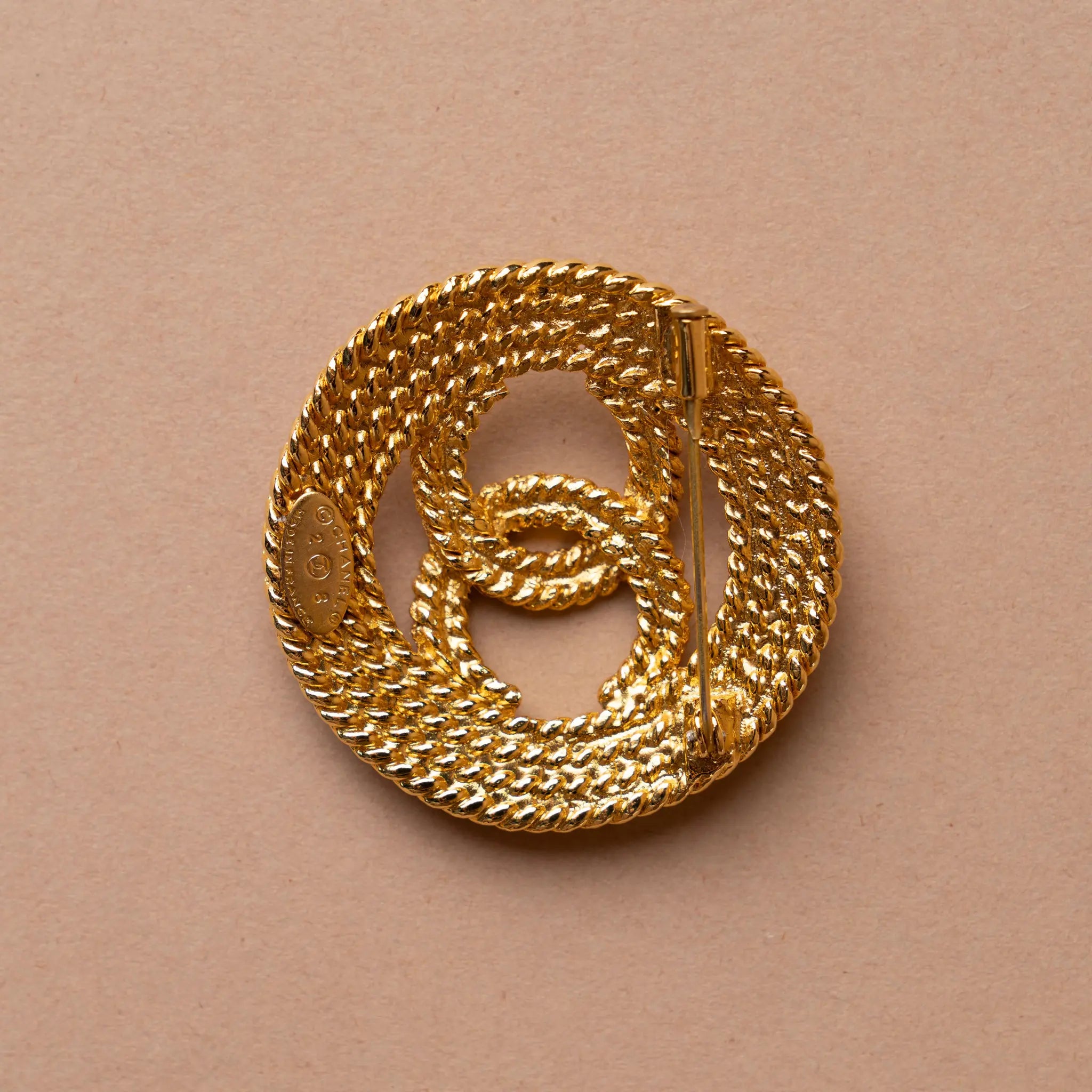 Chanel Gold Plated CC Rope Brooch — Back View
