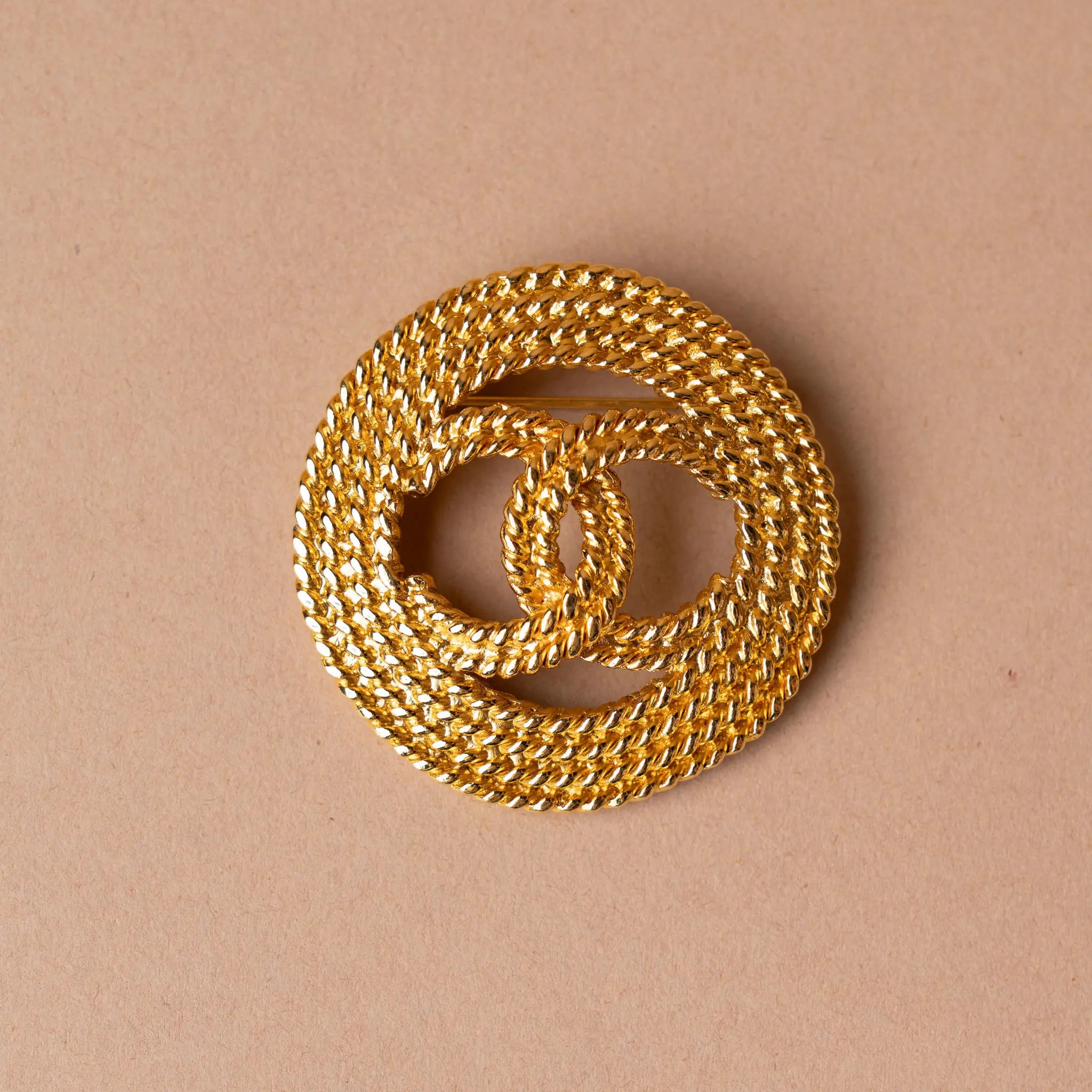 Chanel Gold Plated CC Rope Brooch — Side Profile