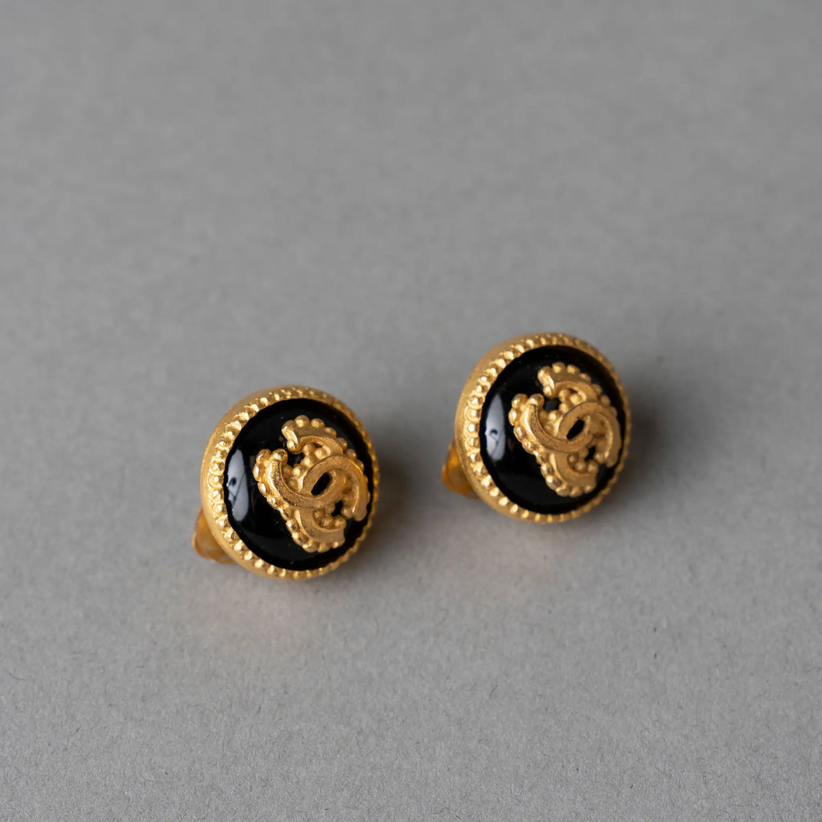 Chanel Gold Plated CC Round Clip On Earrings — Featured Image