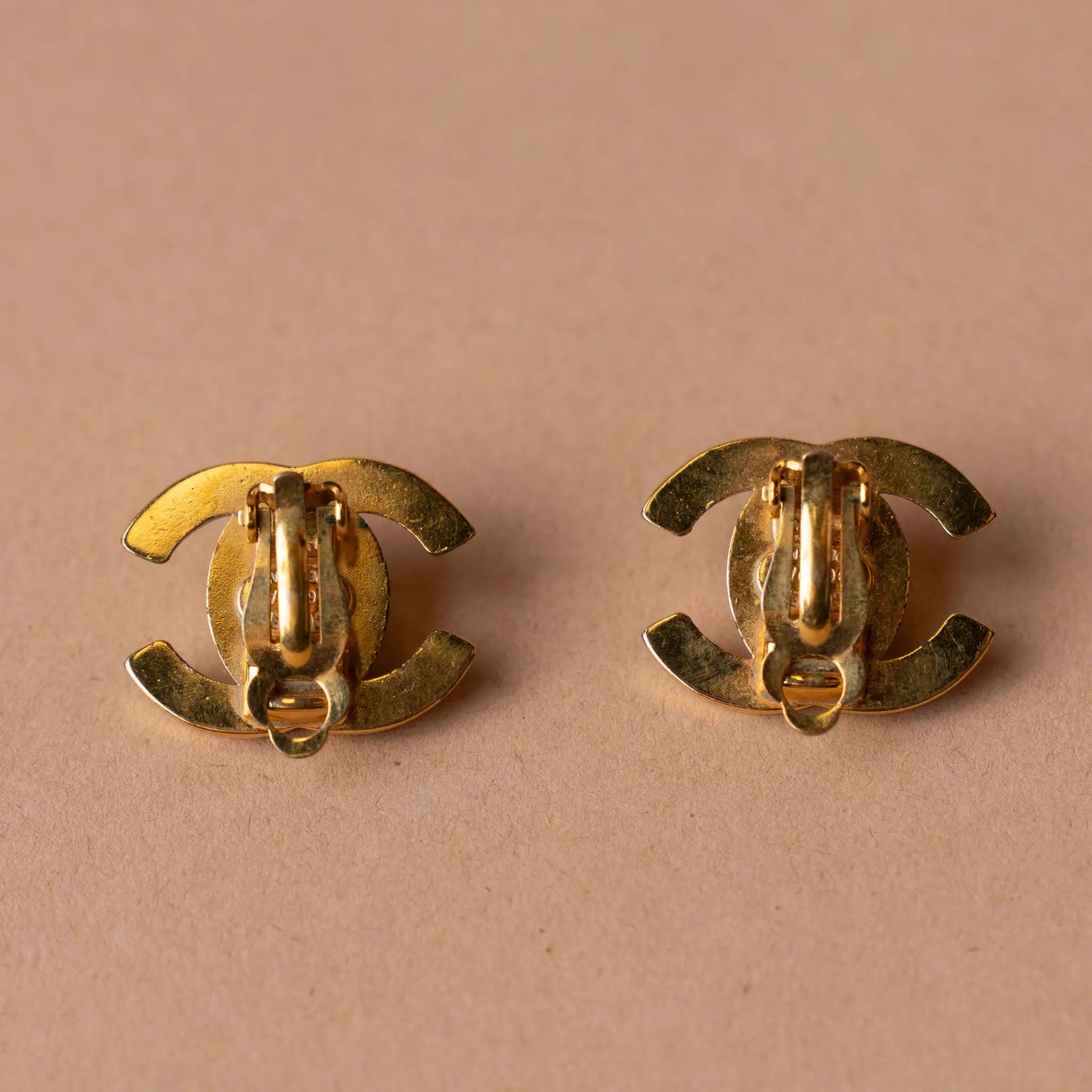 Chanel Gold Plated CC Turnlock Clip On Earrings — Back View