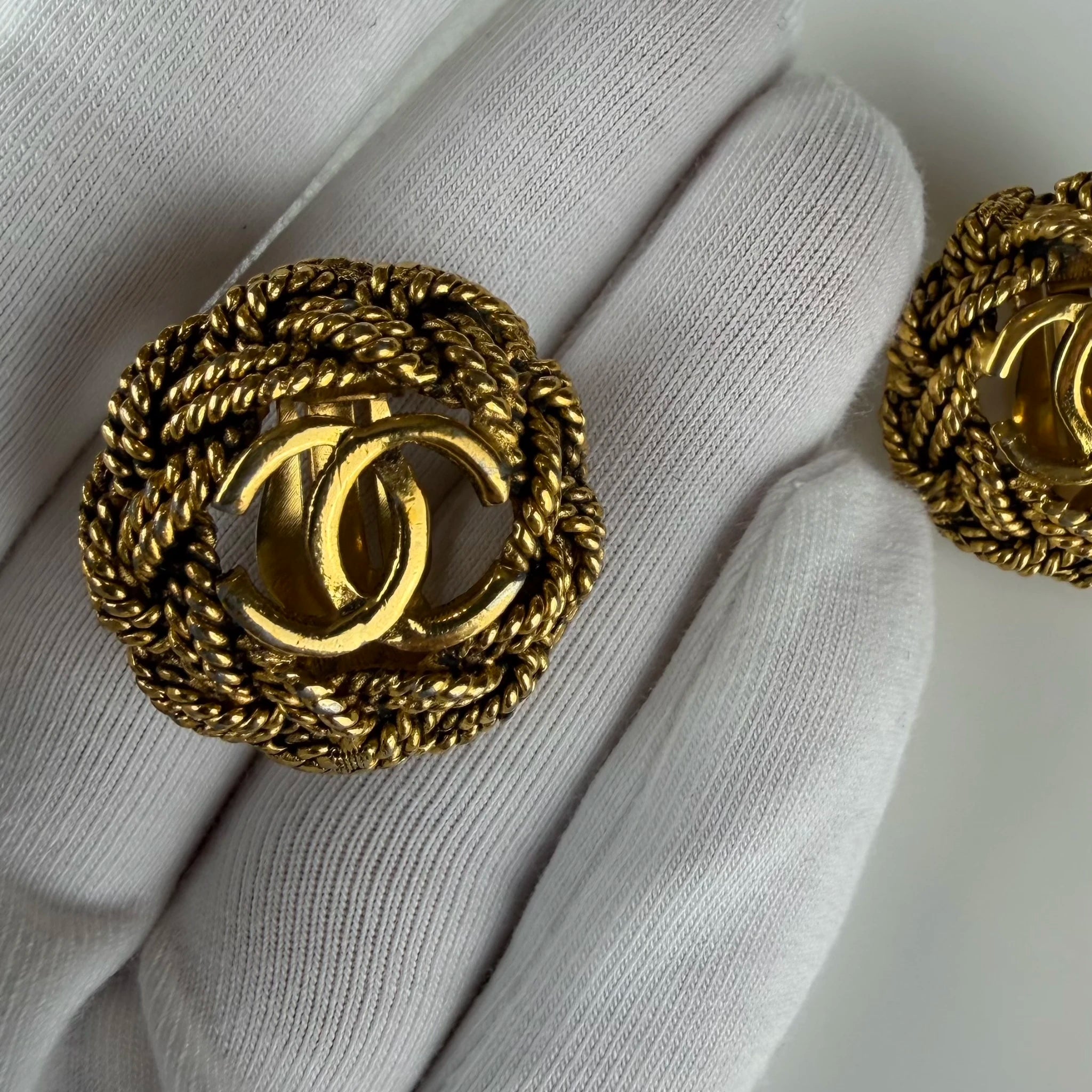 Chanel Gold Plated CC Twisted Rope Clip On Earrings