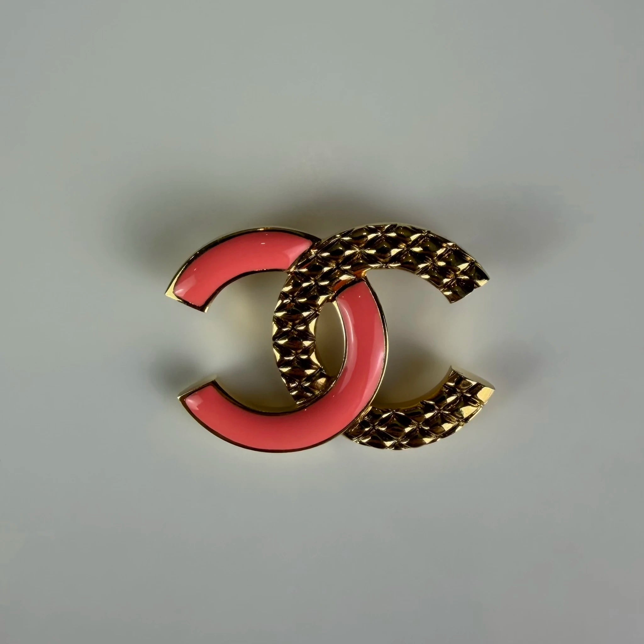 Chanel Gold Plated Quilted CC Enamel Brooch