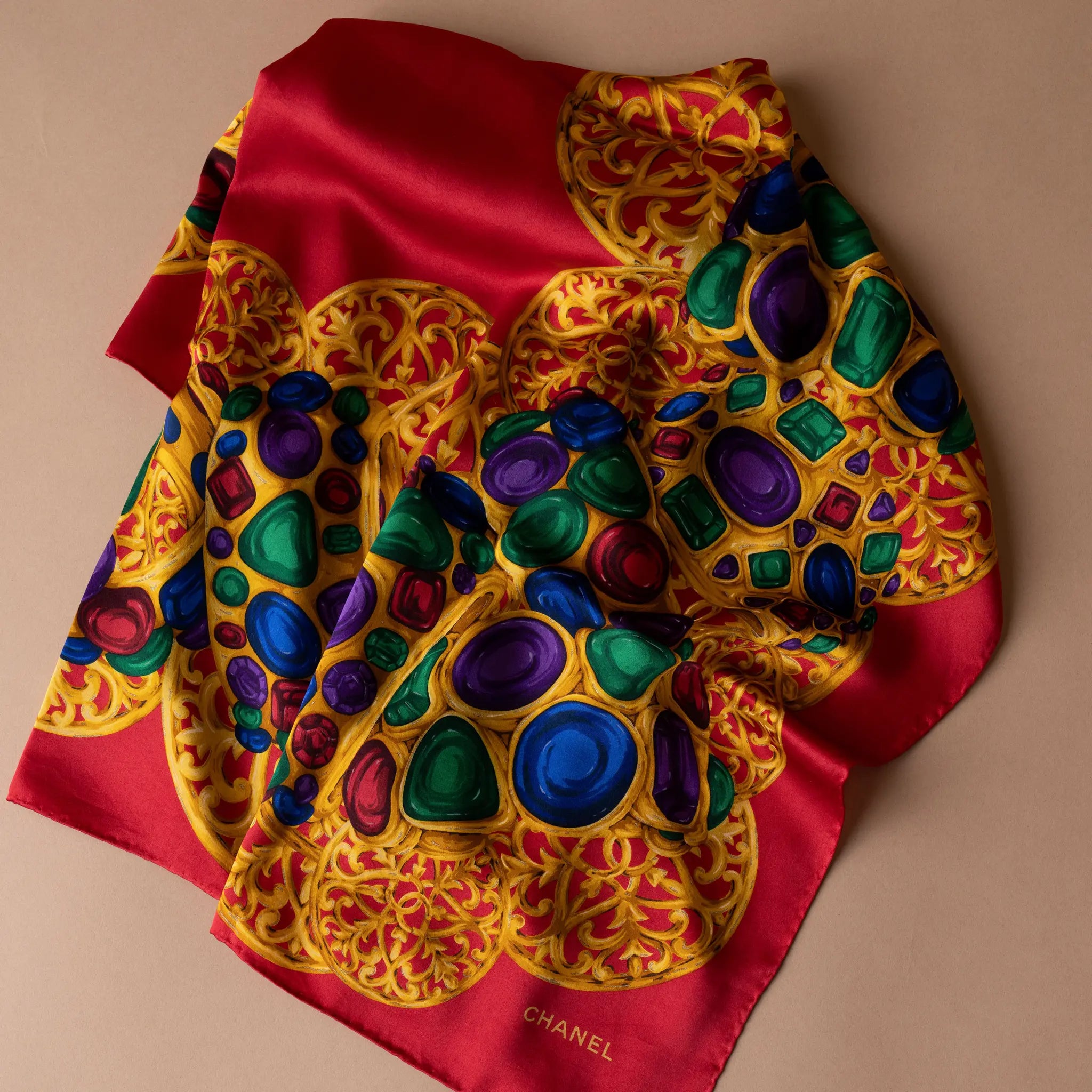 Chanel Gripoix Jewels Print Silk Scarf