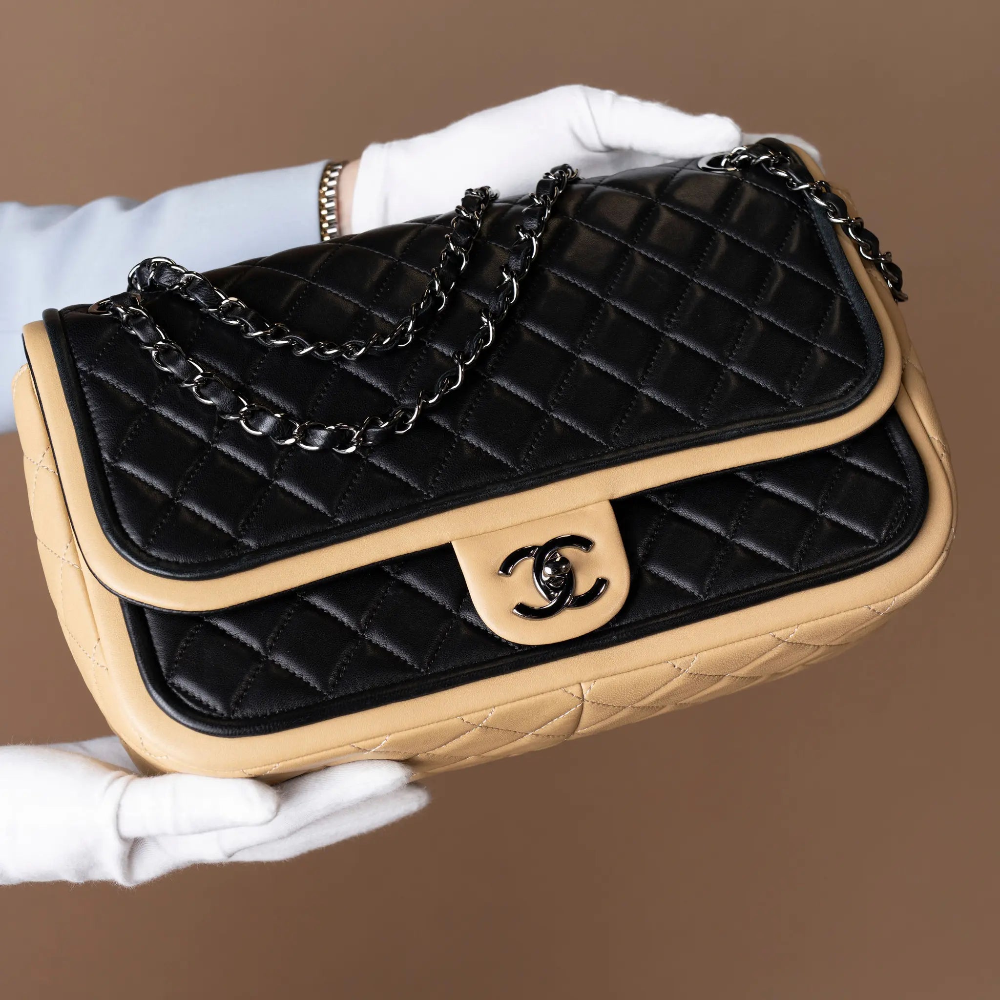 Chanel Jumbo Classic Bicolor Lambskin Twist Flap — Side Profile