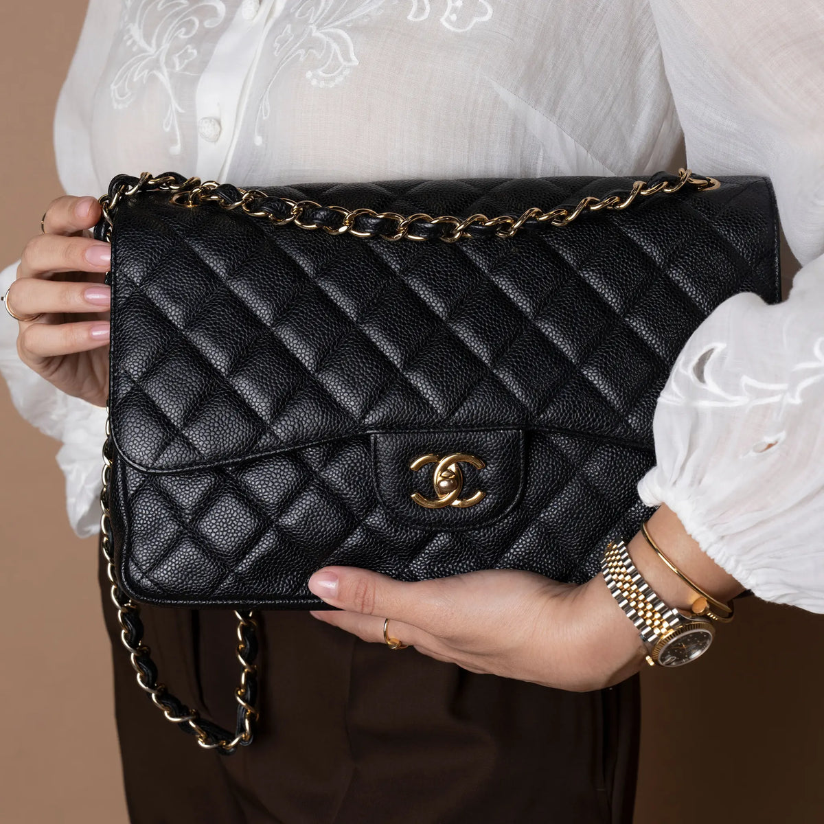 Chanel Jumbo Classic Caviar Double Flap — Front View