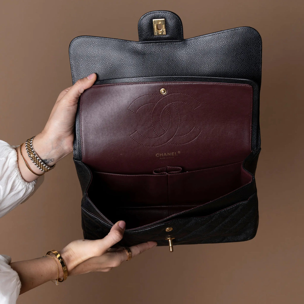 Chanel Jumbo Classic Caviar Double Flap — Interior Detail