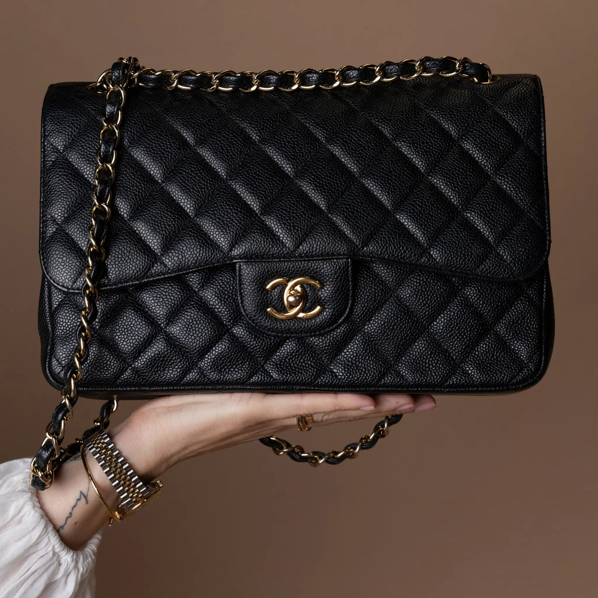 Chanel Jumbo Classic Caviar Double Flap — Close-up Detail