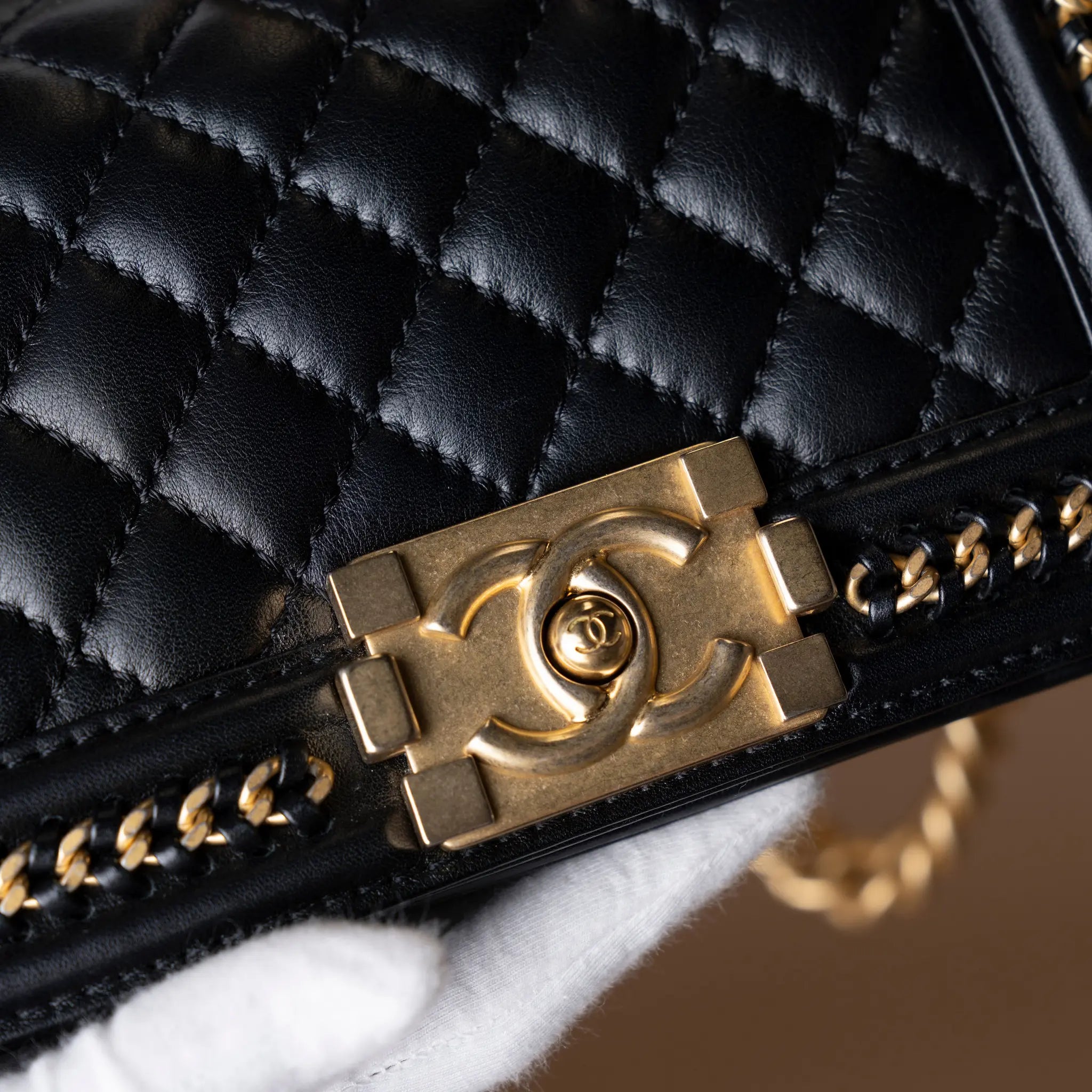 Chanel Lambskin Boy Top Handle — Front View
