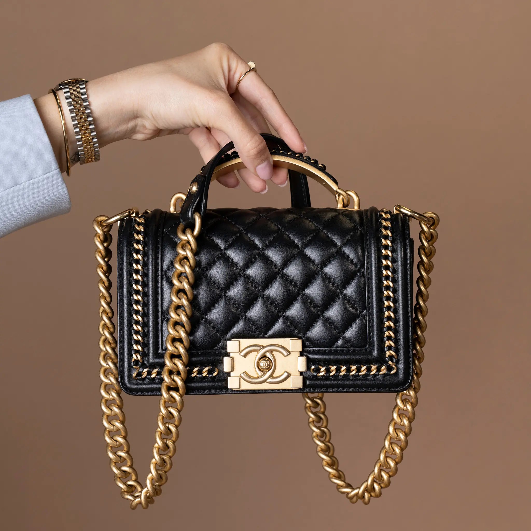 Chanel Lambskin Boy Top Handle — Back View