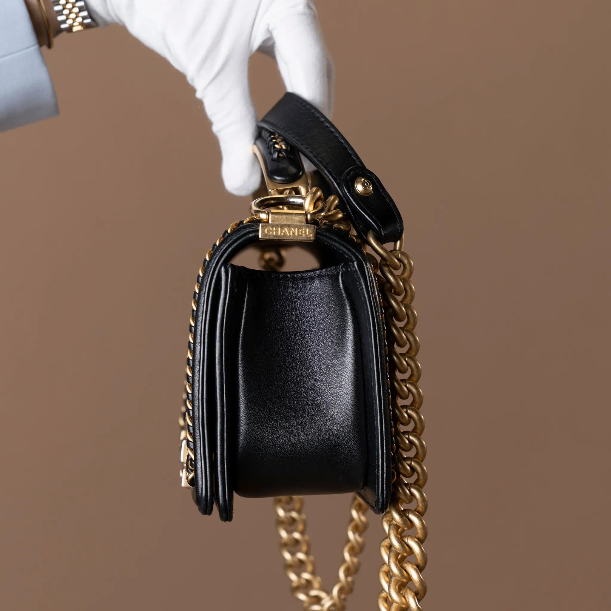 Chanel Lambskin Boy Top Handle — Side Profile